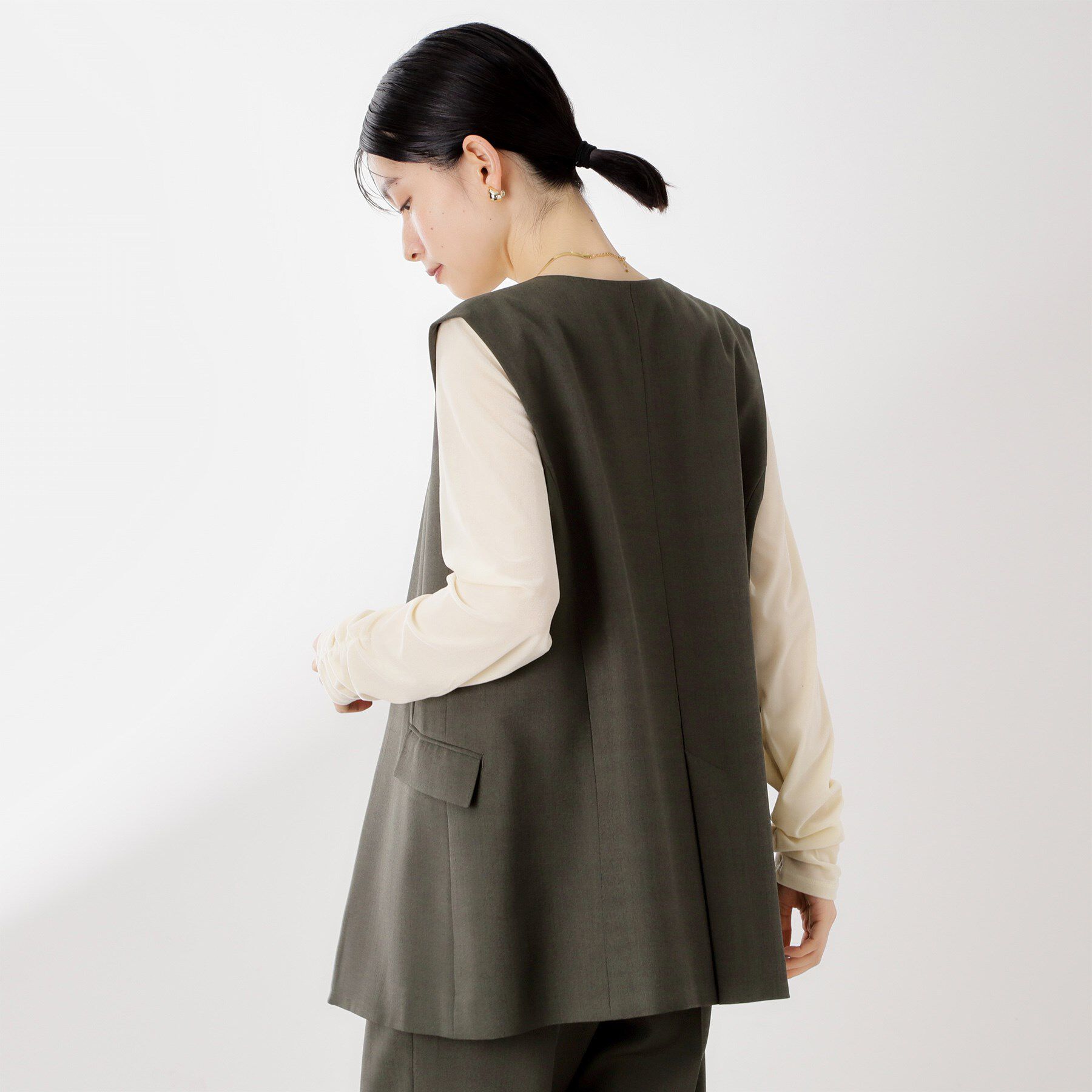 THE SHOP TK「ノーカラージレ【セットアップ可/洗濯機OK】/CAVIANシリーズ」|ベスト・ジレ|