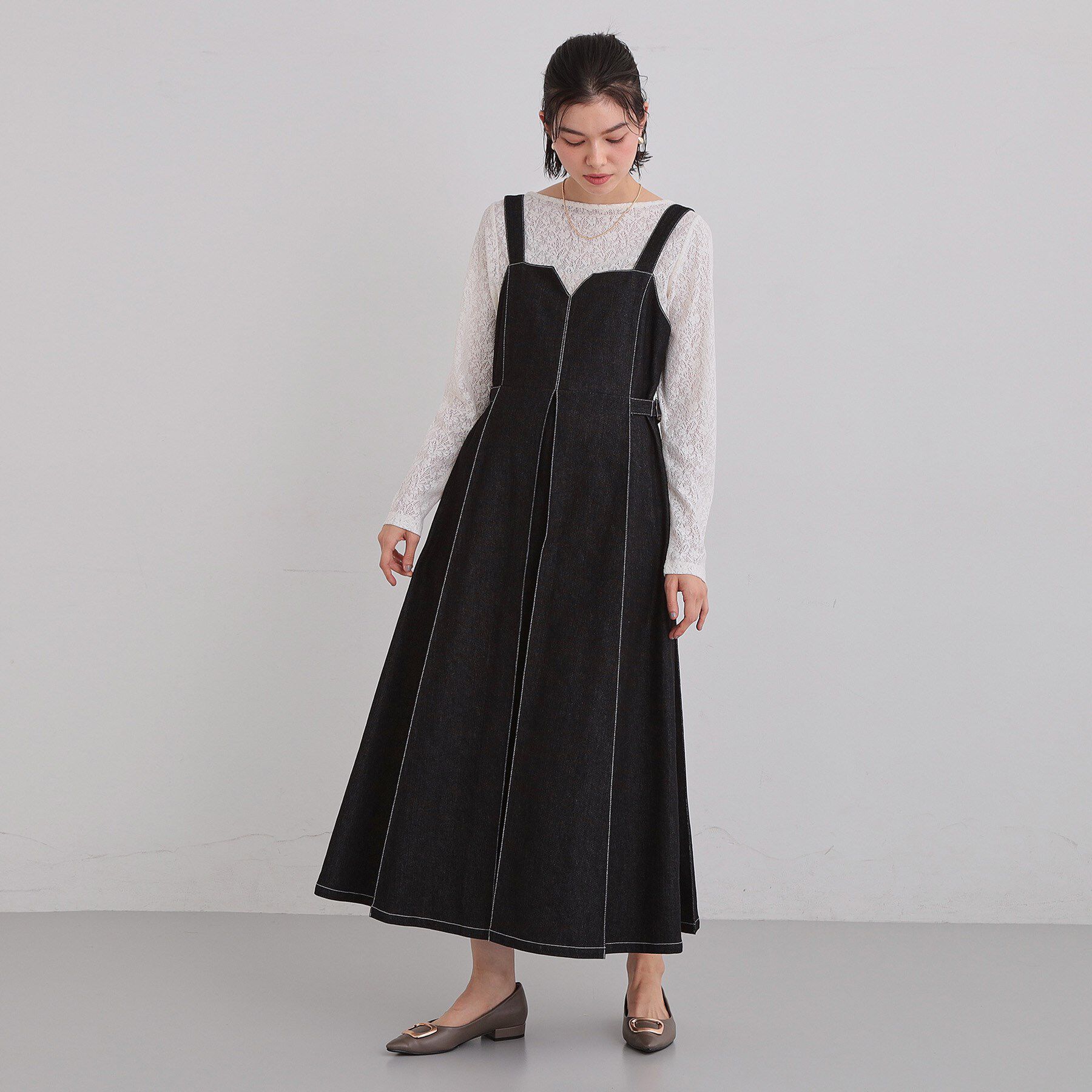 THE SHOP TK「シーズンレスで着られる デニムステッチジャンスカ」|ワンピース|