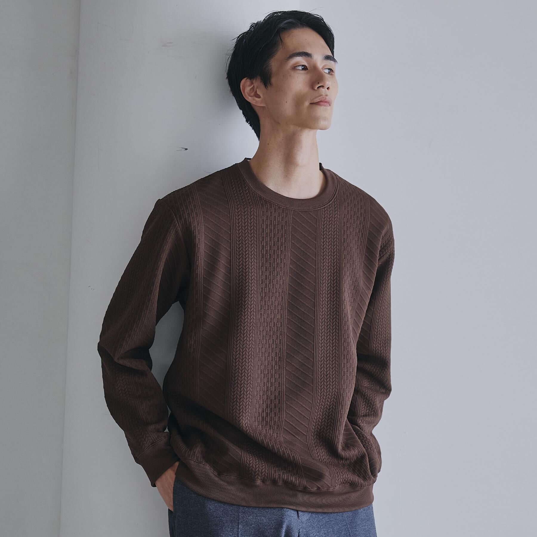 THE SHOP TK「【無地に飽きた方へ】ふくれジャカードスウェット　洗濯機OK/6色展開/ユニセックスでおすすめ！」|パーカー|ブラウン(044)