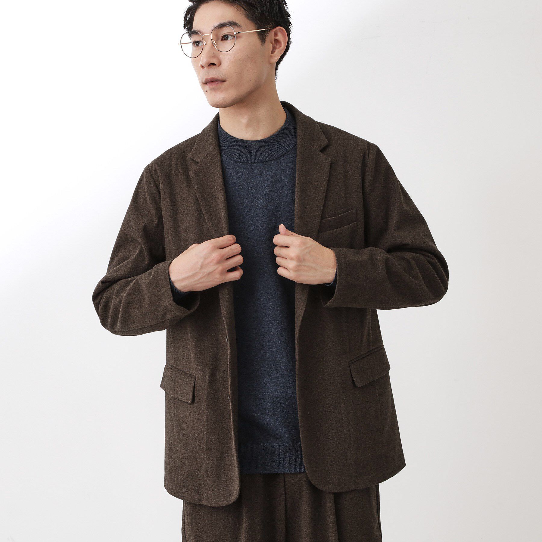 THE SHOP TK「ホームスパンジャージジャケット【セットアップ可/洗濯機OK】」|テーラードジャケット|ブラウン(043)