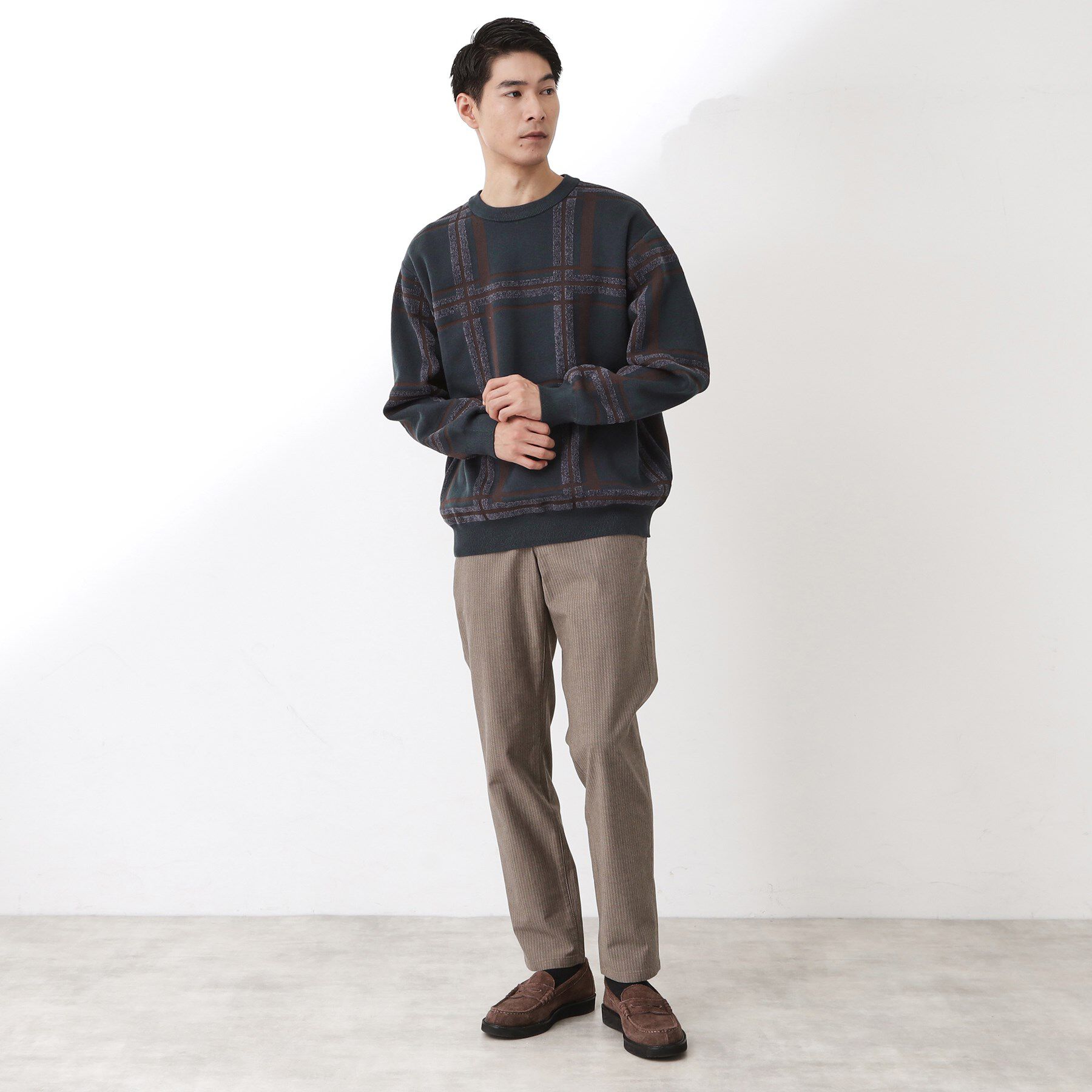 THE SHOP TK「チェックジャカードニット【洗濯機OK】」|ニット・セーター|