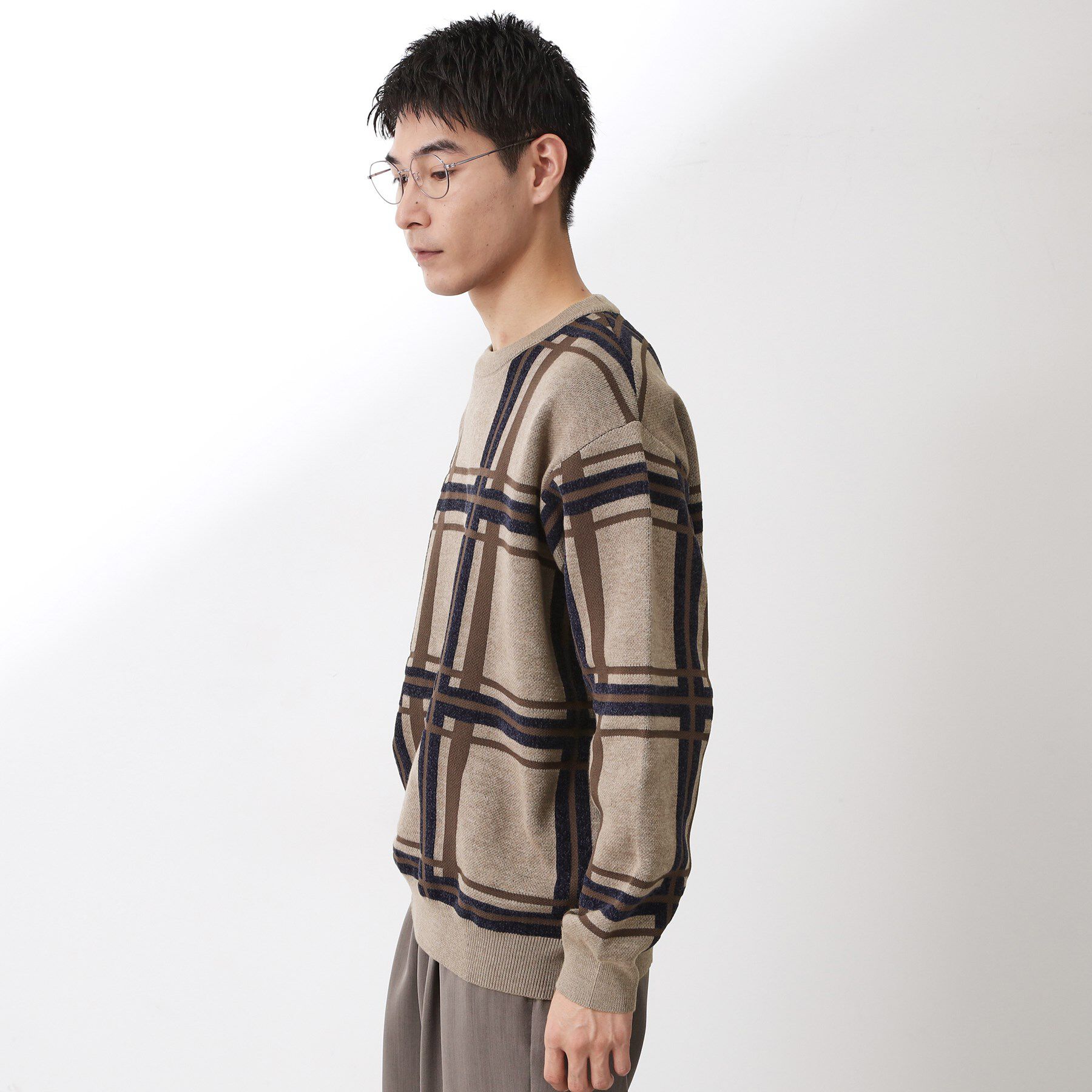 THE SHOP TK「チェックジャカードニット【洗濯機OK】」|ニット・セーター|