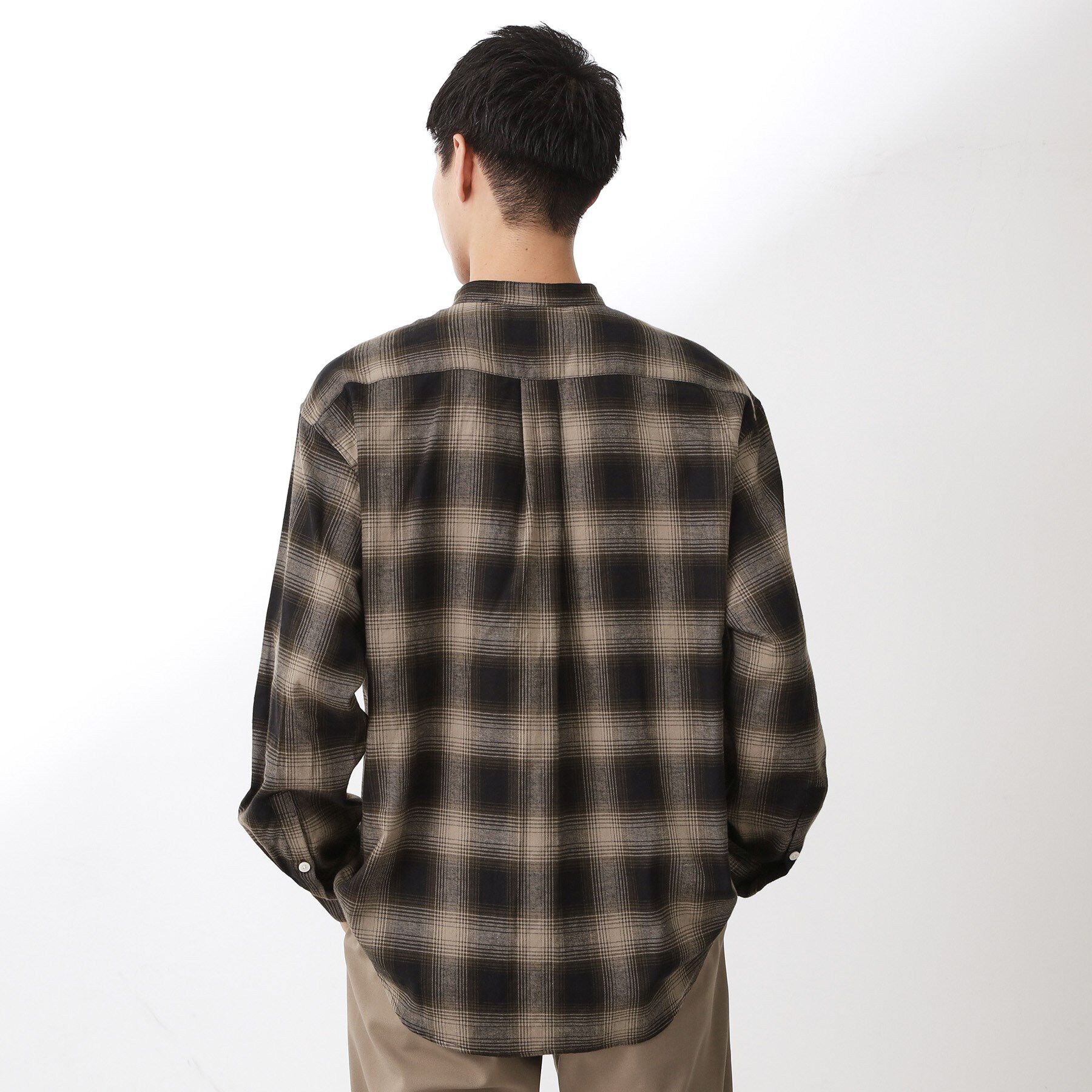 THE SHOP TK「オンブレーチェックバンドカラーシャツ 【洗濯機OK】」|シャツ・ブラウス|
