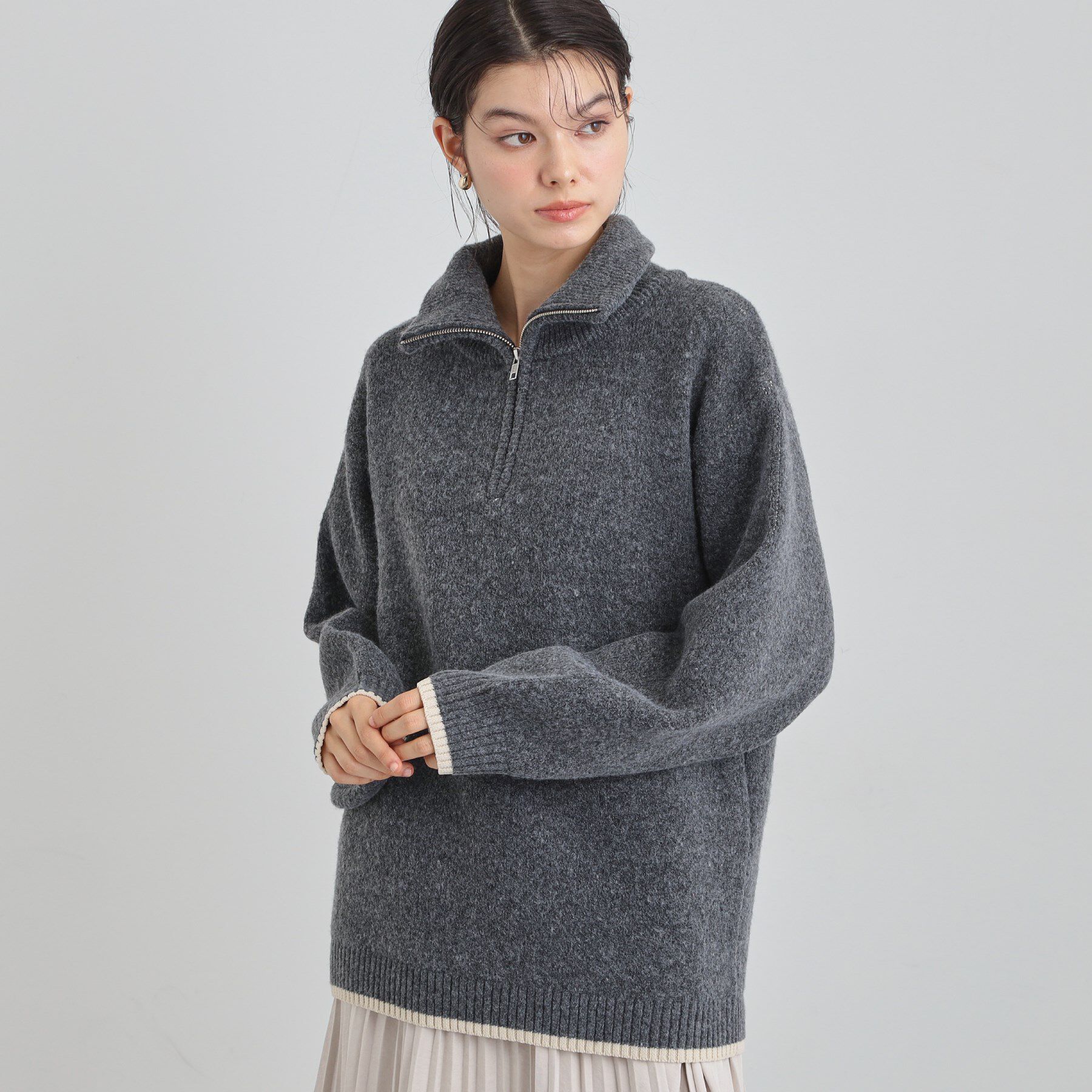 THE SHOP TK「【洗える】ほど良くラフで女性らしい ハーフZIPニット」|ニット・セーター|チャコールグレー(0