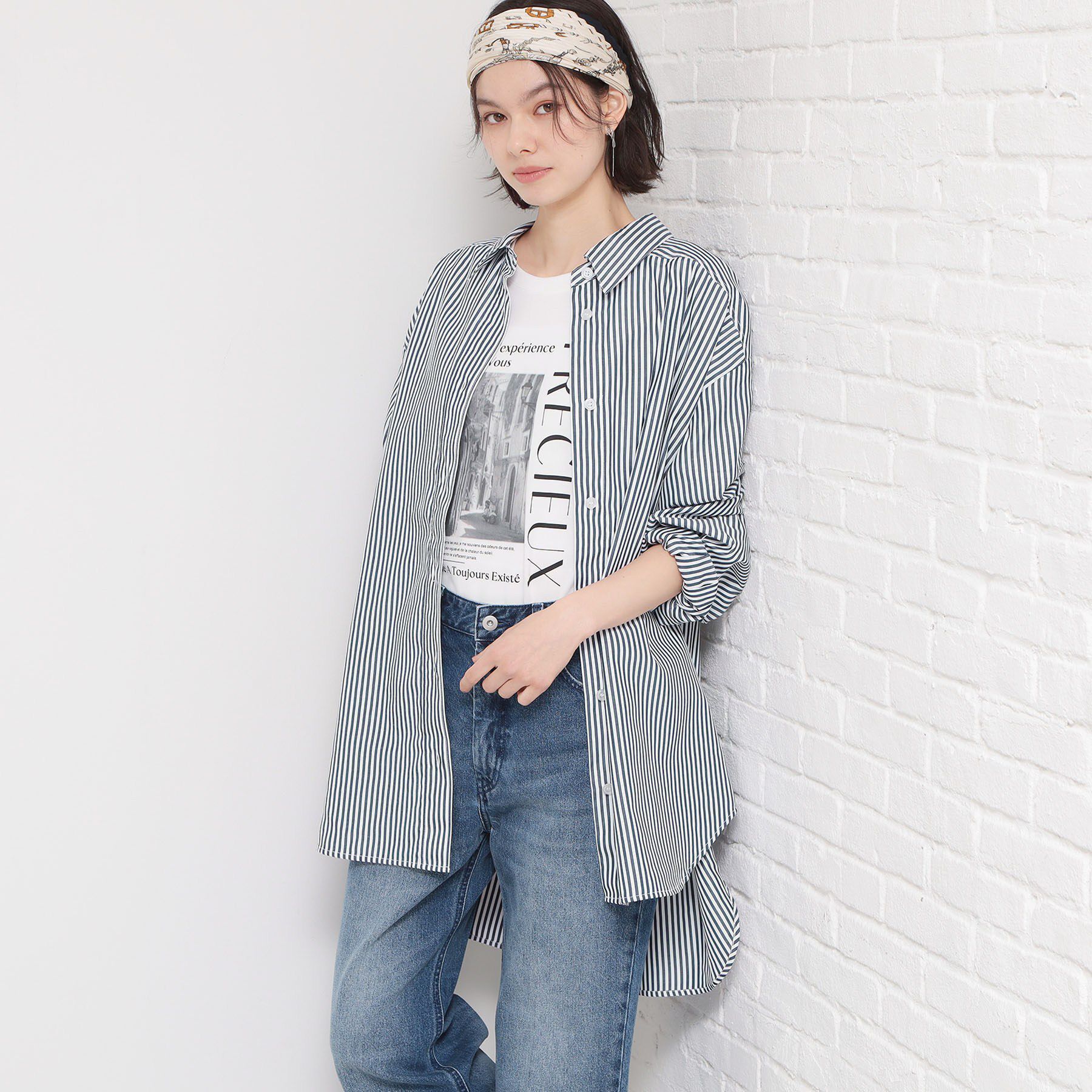 THE SHOP TK「ゆったりシルエットで体型カバー ロングシャツ」|シャツ・ブラウス|ネイビー(394)