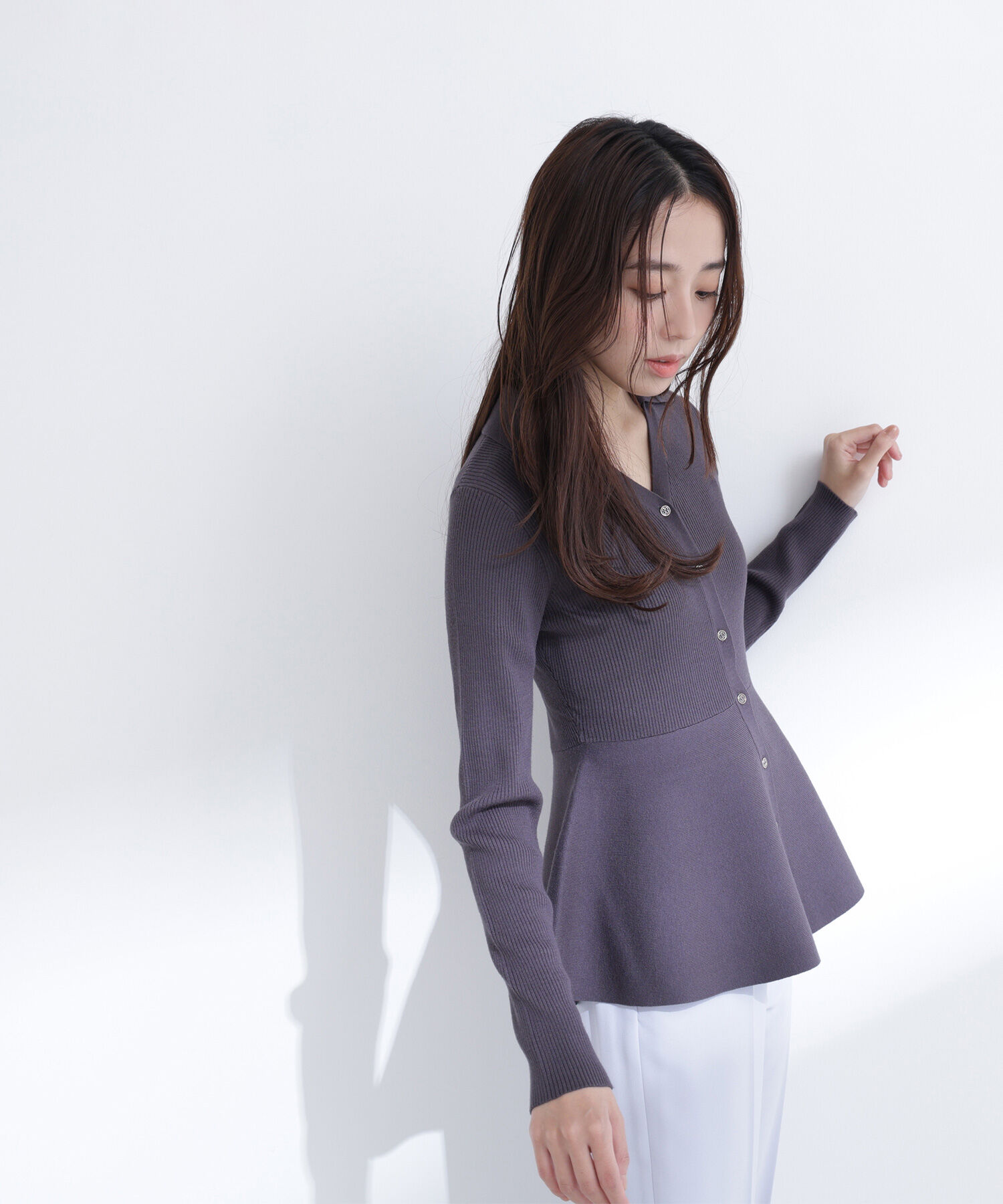  「スキッパーペプラムリブニット」|ニット・セーター|