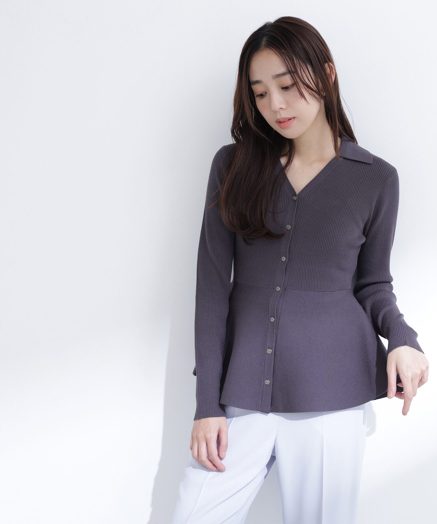  「スキッパーペプラムリブニット」|ニット・セーター|