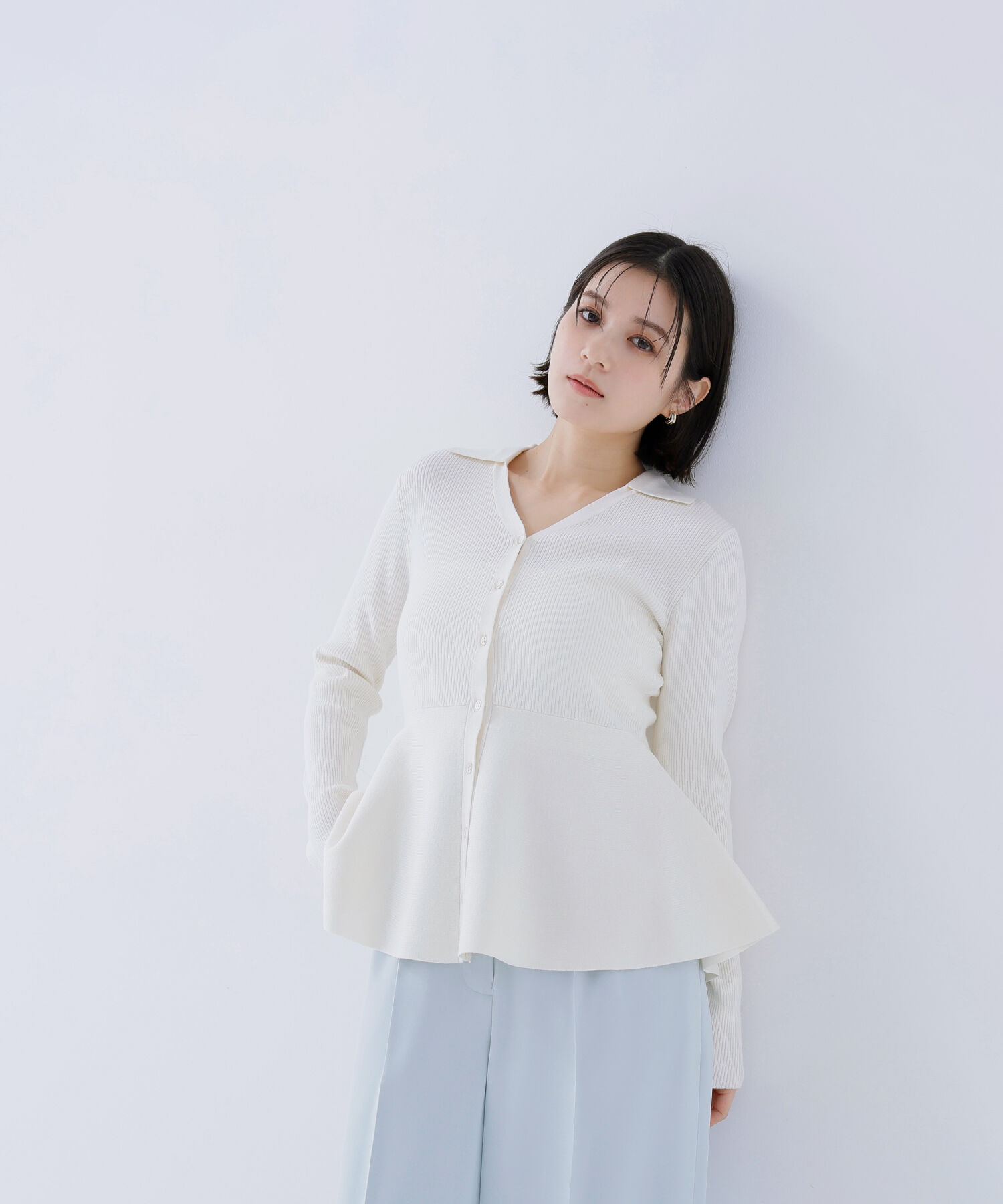  「スキッパーペプラムリブニット」|ニット・セーター|