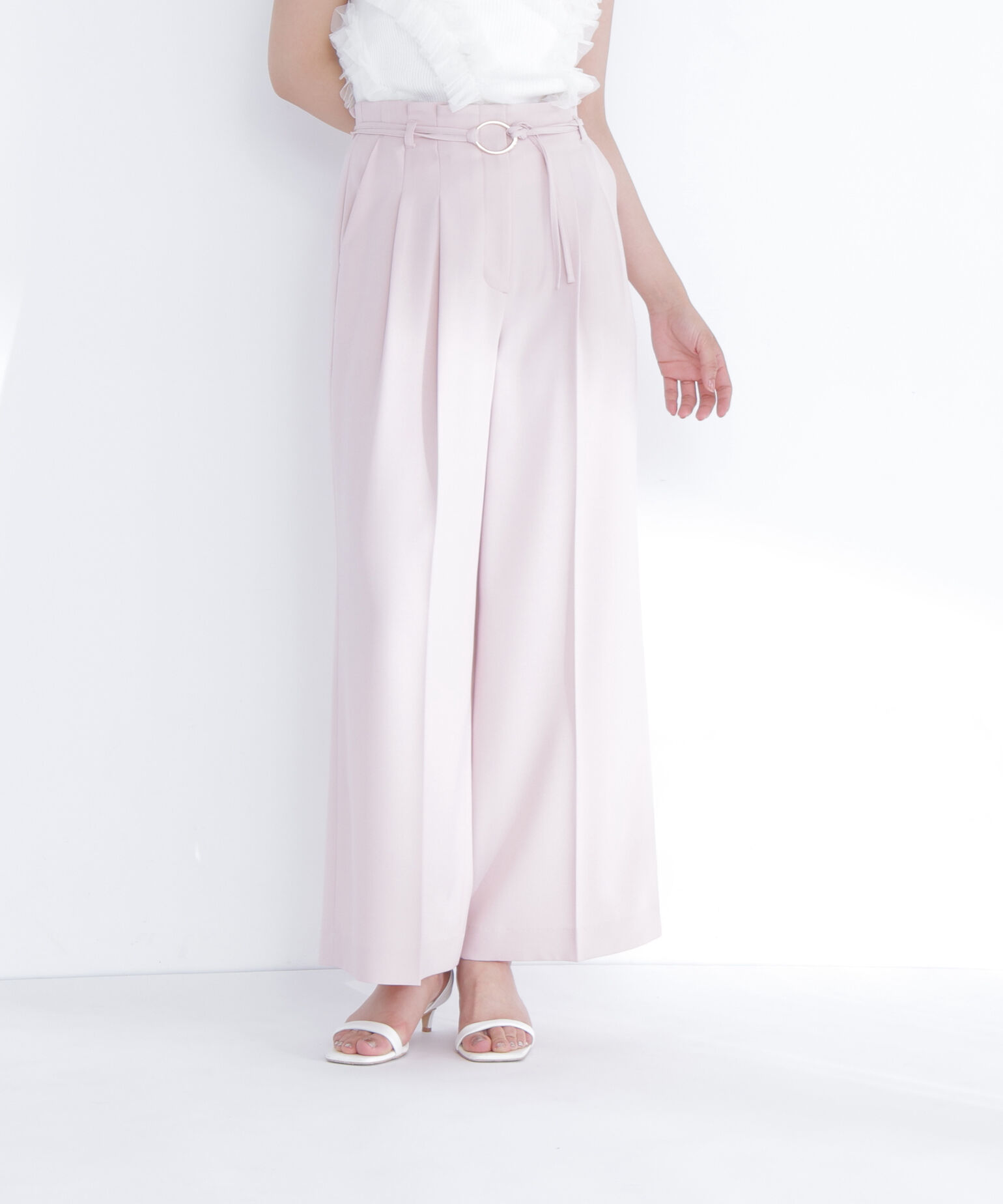  「ダブルベルトワイドパンツ」|その他|ピンク