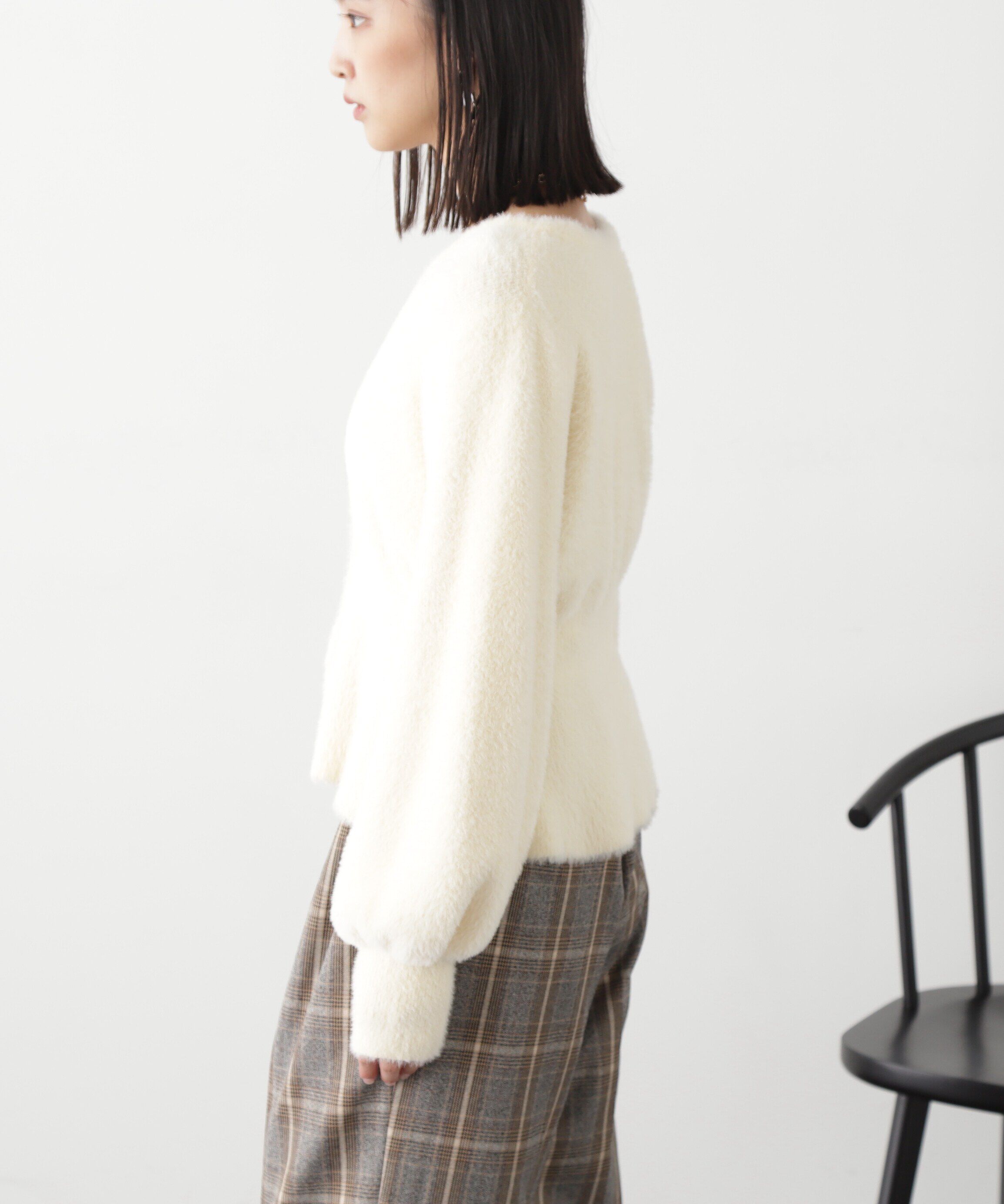  「ショートシャギーペプラムニットカーディガン」|ニット・セーター|