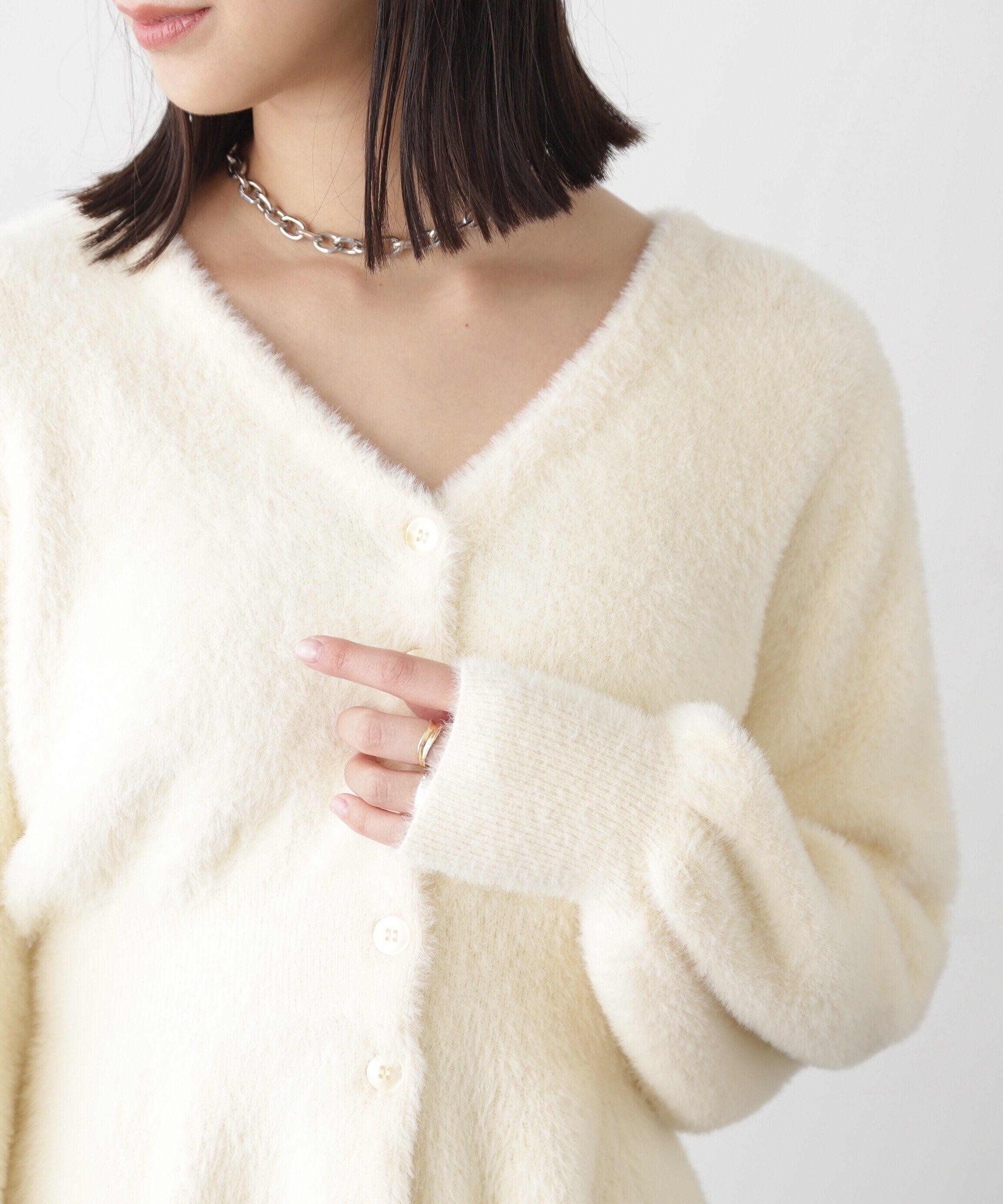  「ショートシャギーペプラムニットカーディガン」|ニット・セーター|