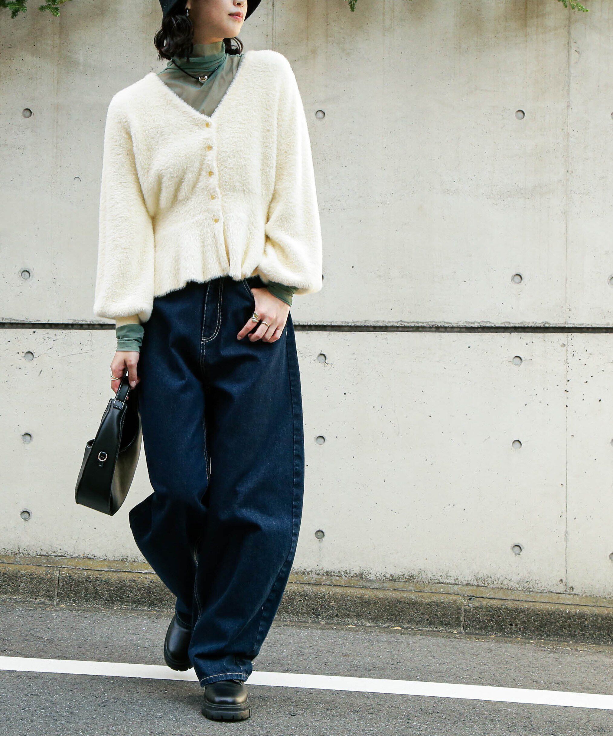  「ショートシャギーペプラムニットカーディガン」|ニット・セーター|