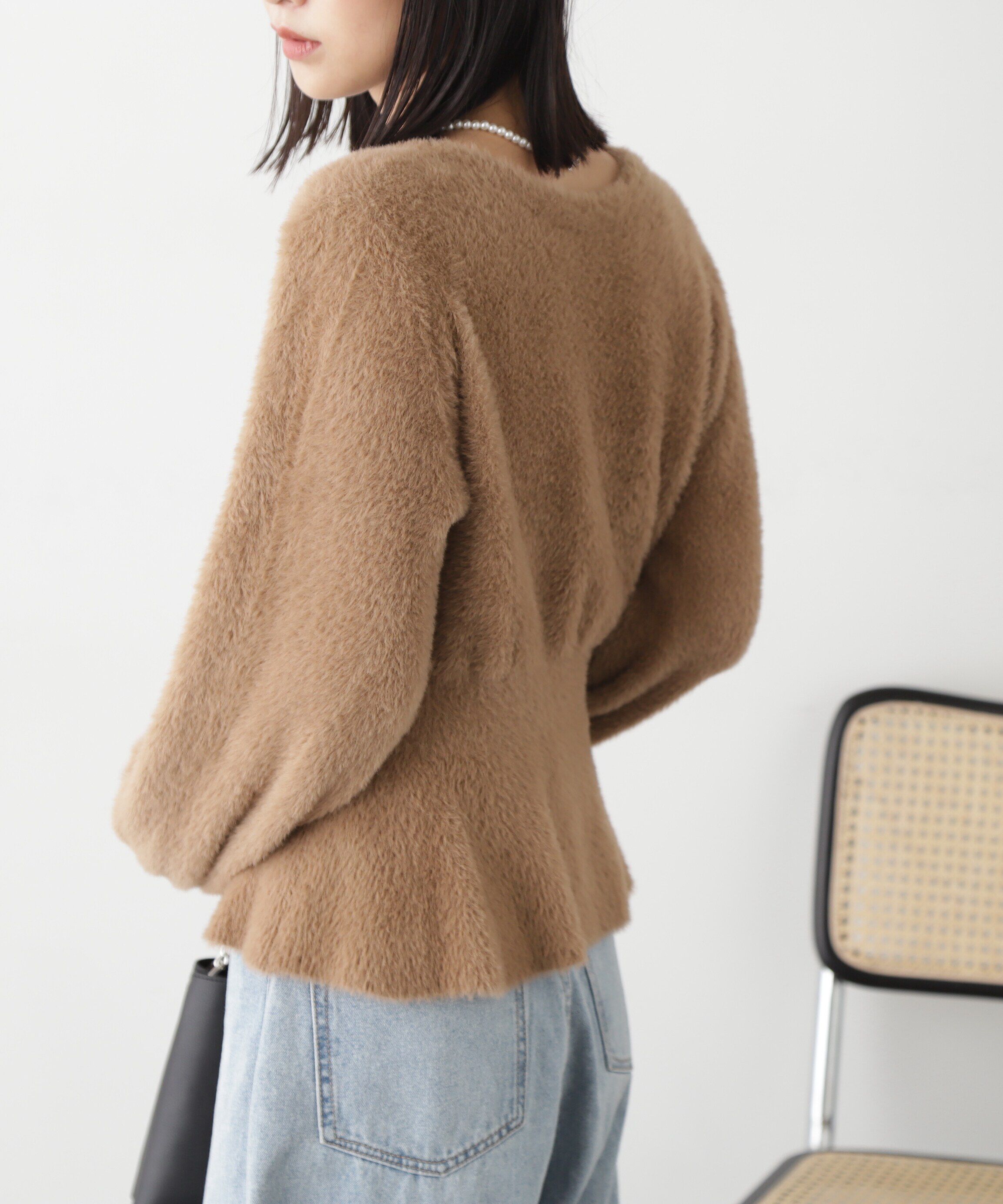  「ショートシャギーペプラムニットカーディガン」|ニット・セーター|