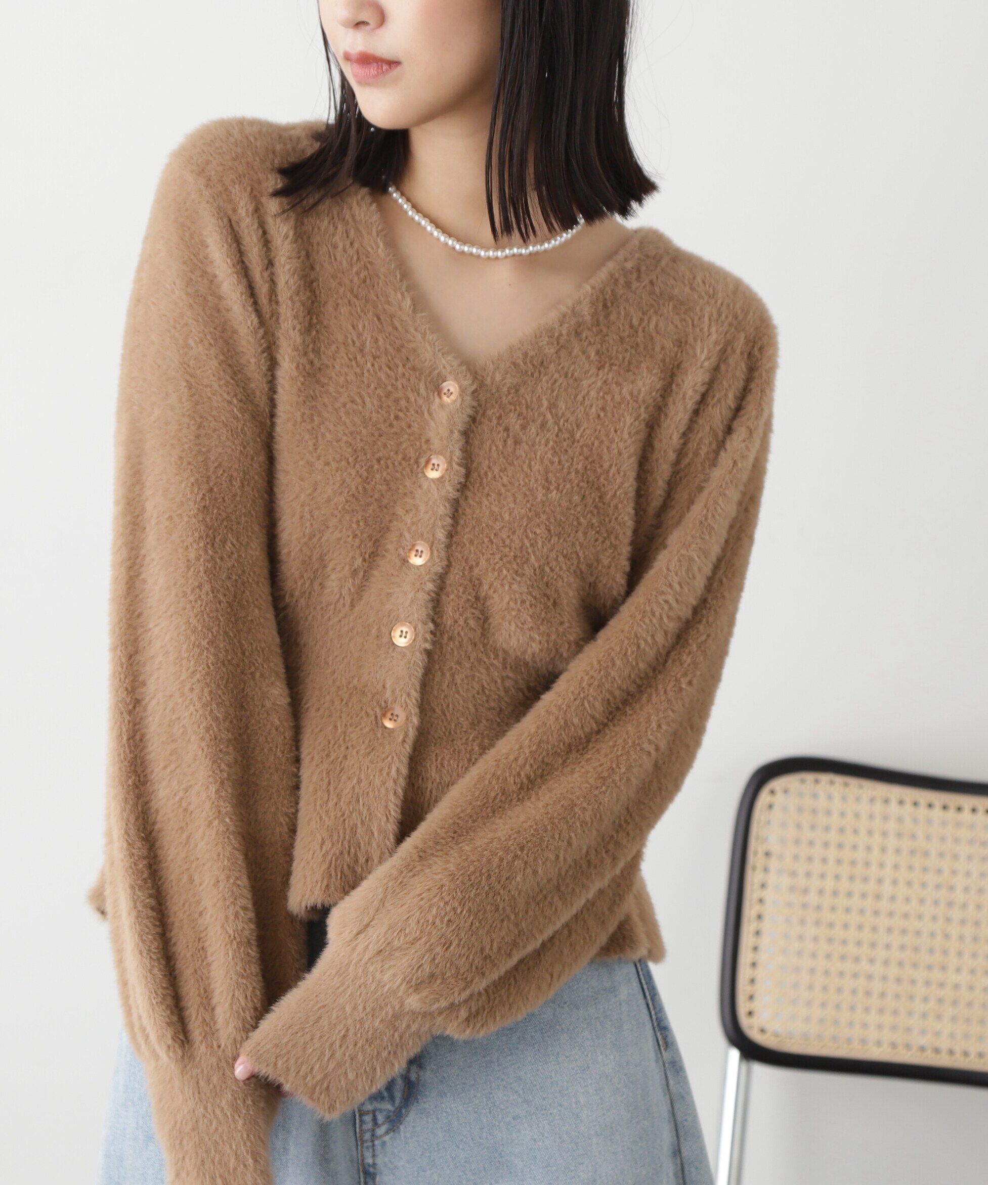  「ショートシャギーペプラムニットカーディガン」|ニット・セーター|