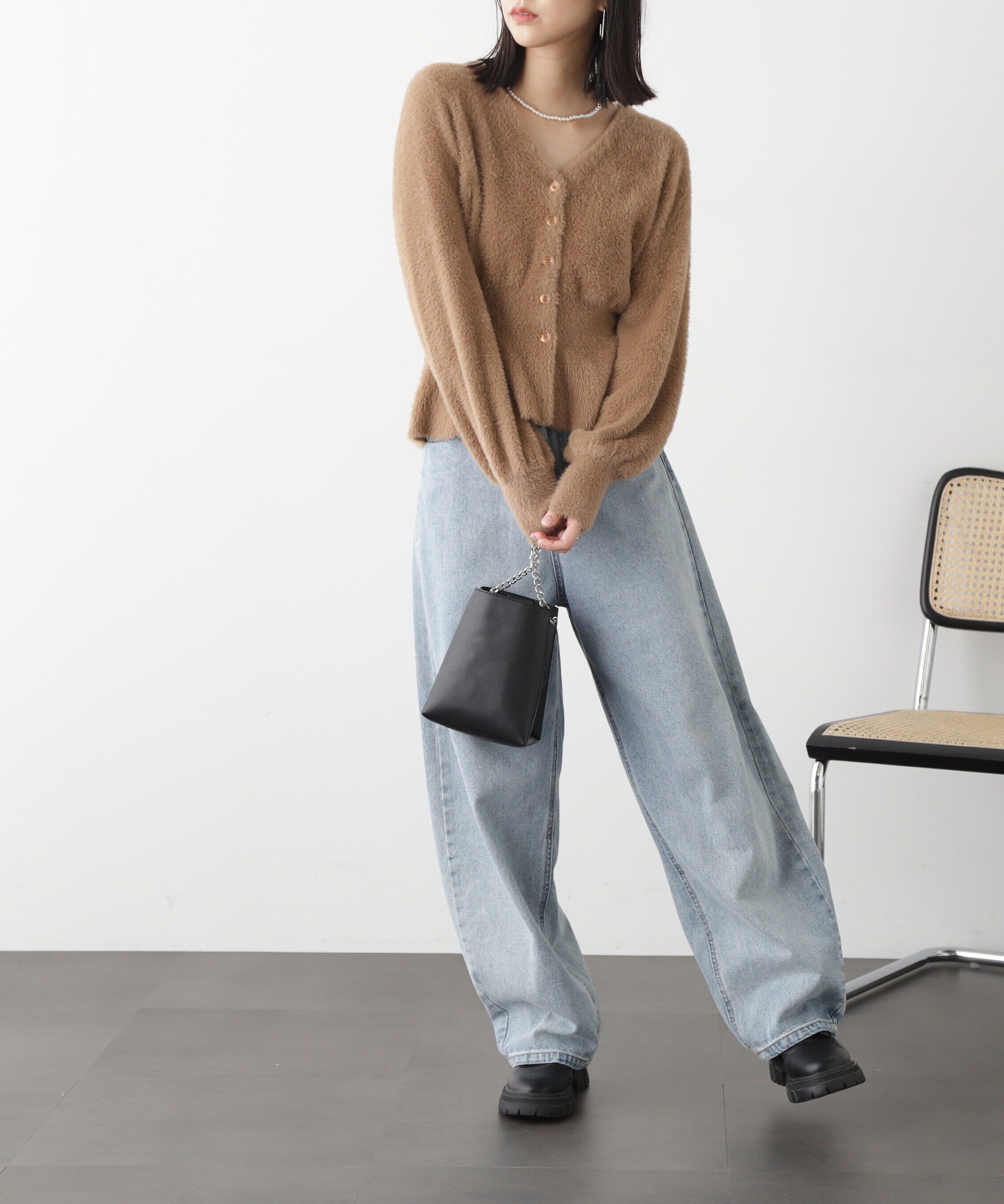  「ショートシャギーペプラムニットカーディガン」|ニット・セーター|