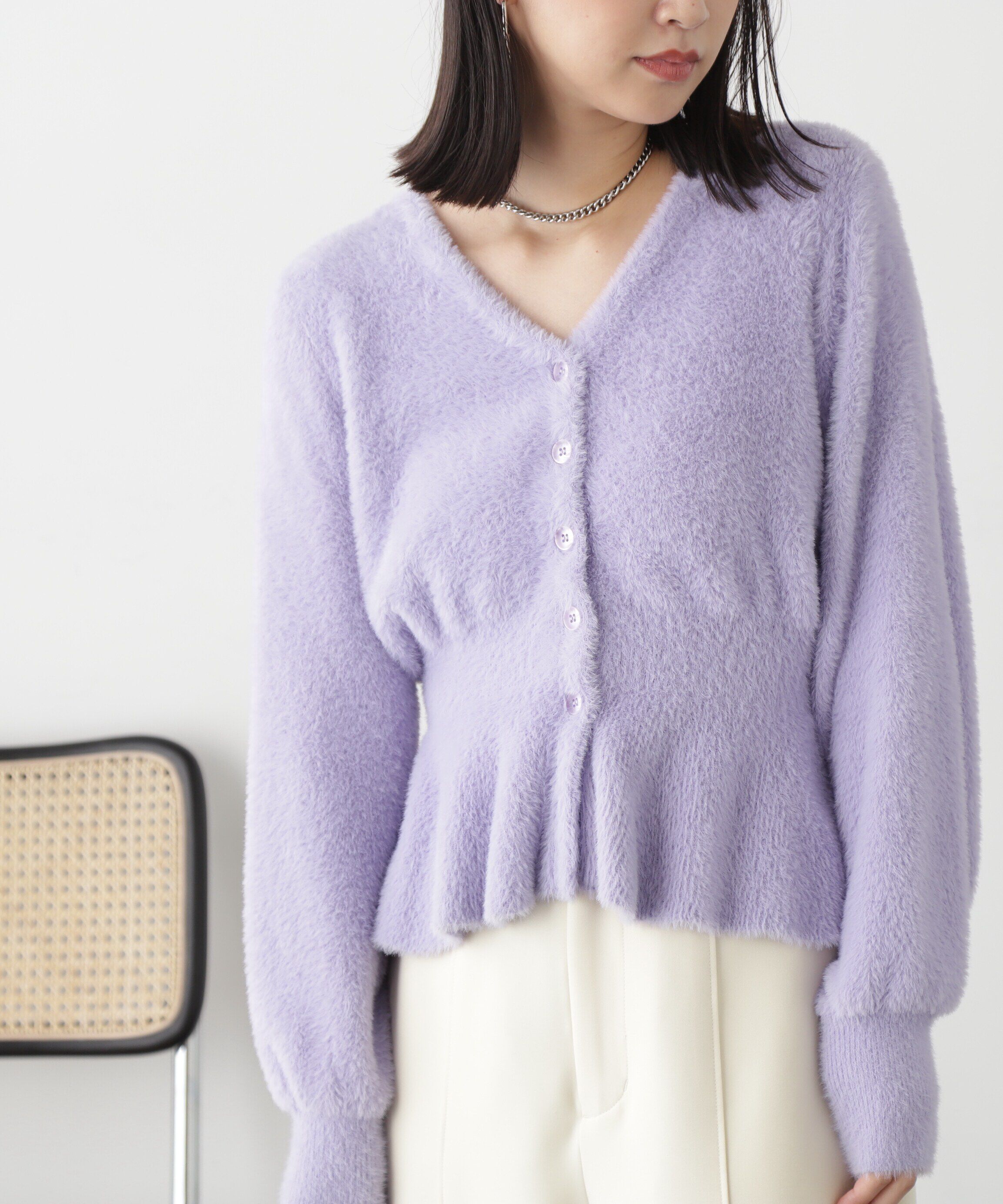  「ショートシャギーペプラムニットカーディガン」|ニット・セーター|