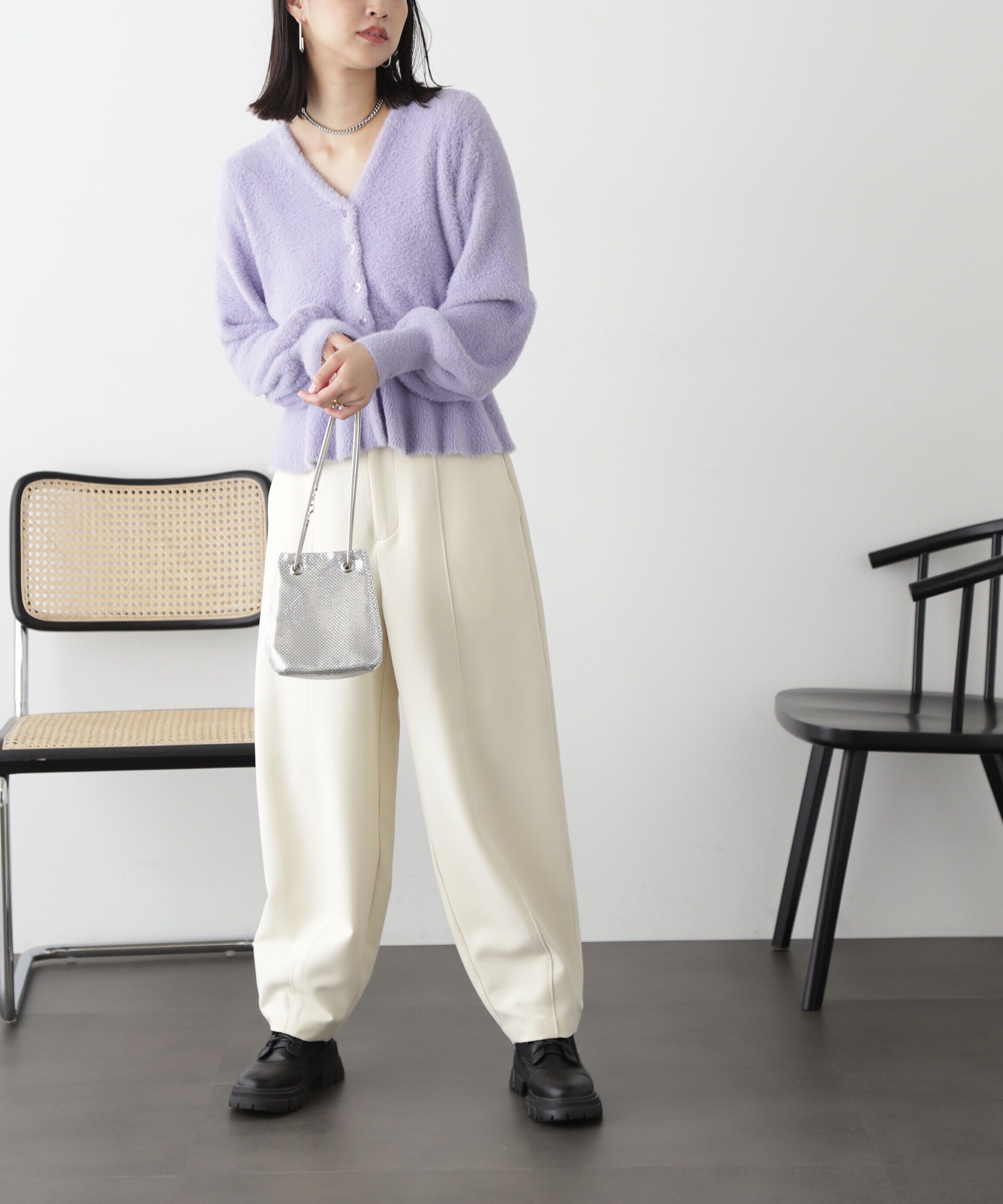  「ショートシャギーペプラムニットカーディガン」|ニット・セーター|