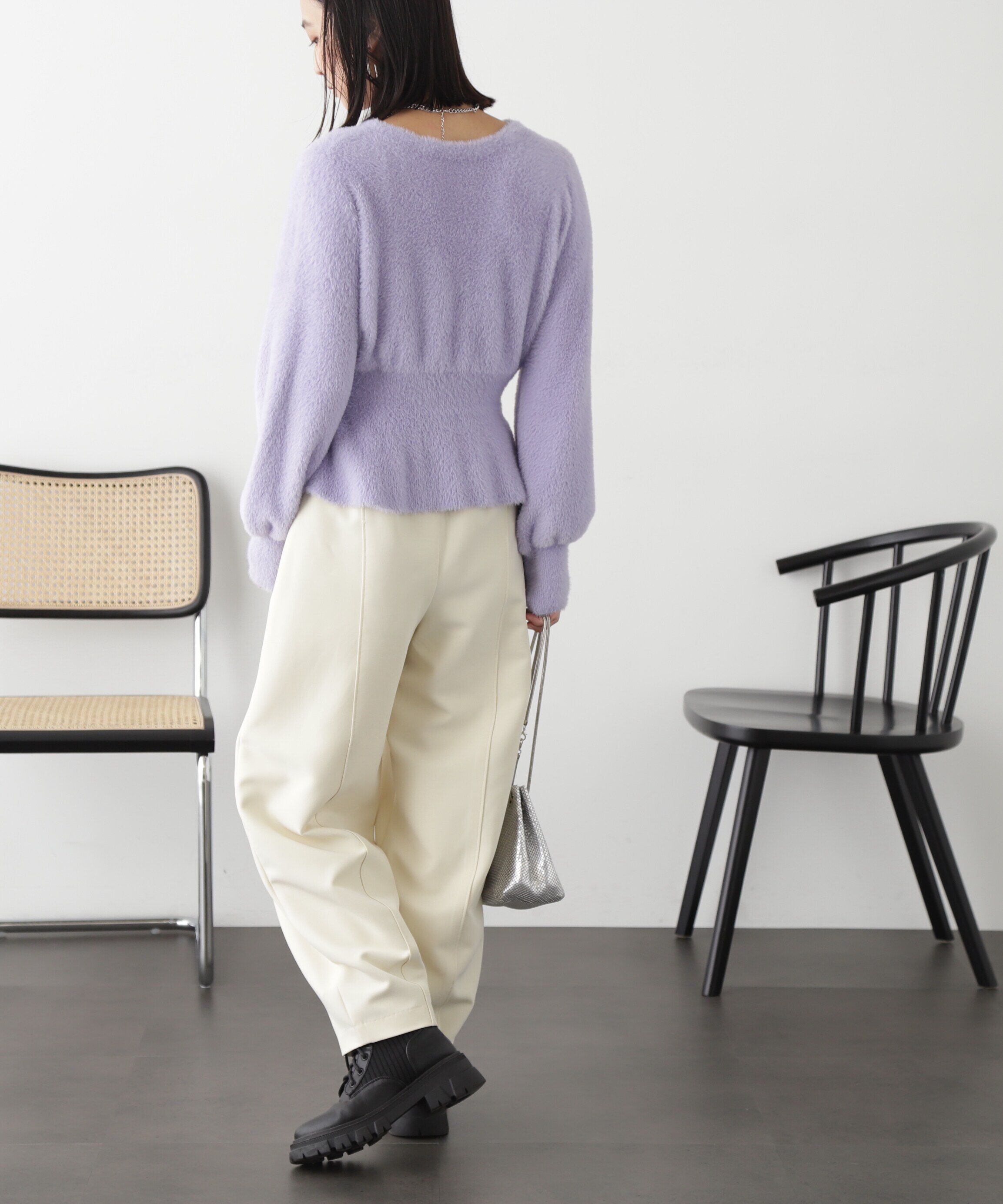  「ショートシャギーペプラムニットカーディガン」|ニット・セーター|