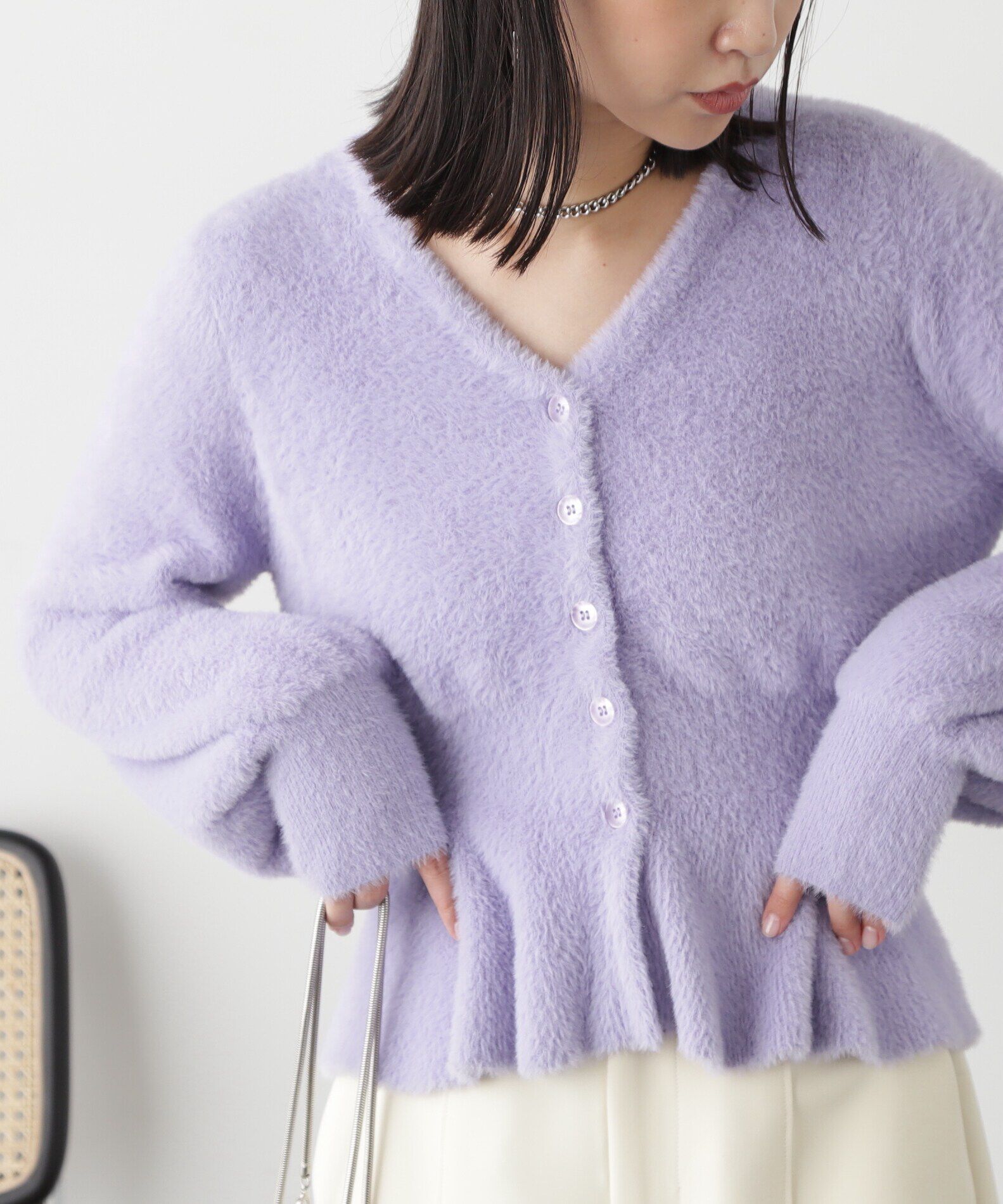  「ショートシャギーペプラムニットカーディガン」|ニット・セーター|