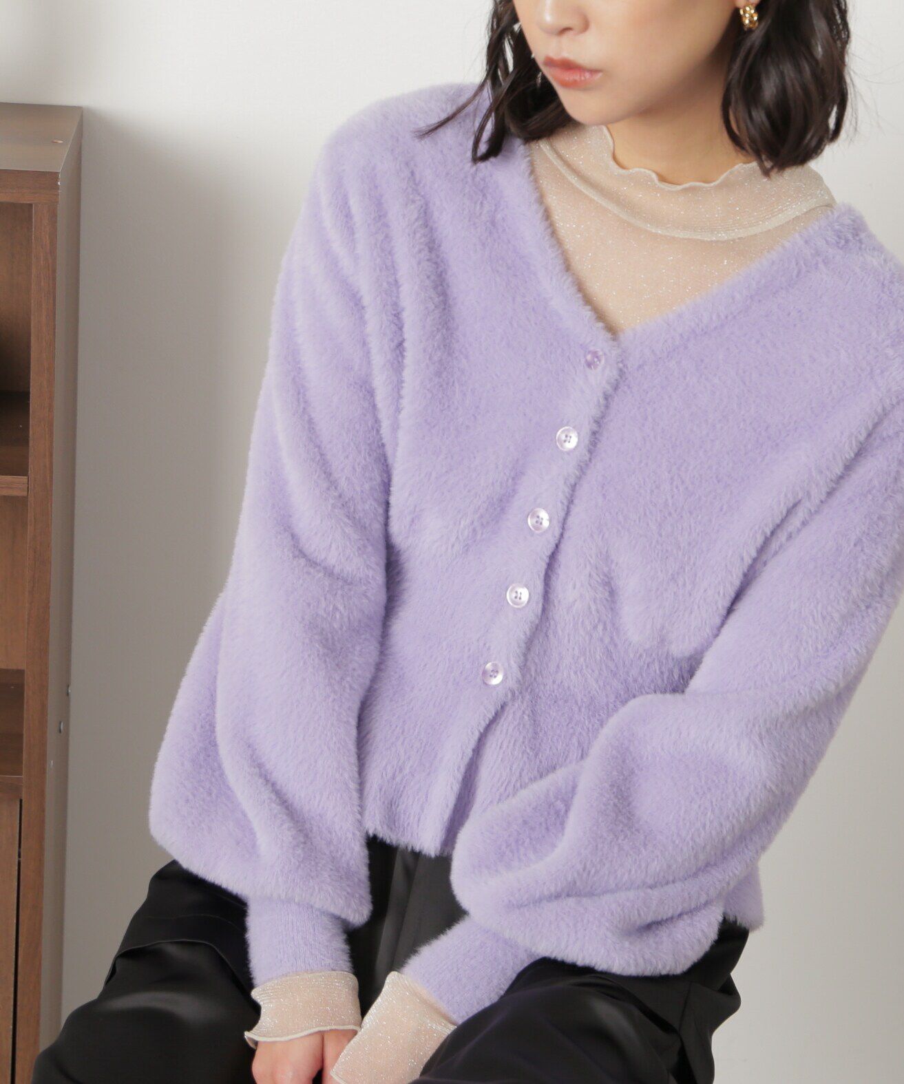  「ショートシャギーペプラムニットカーディガン」|ニット・セーター|