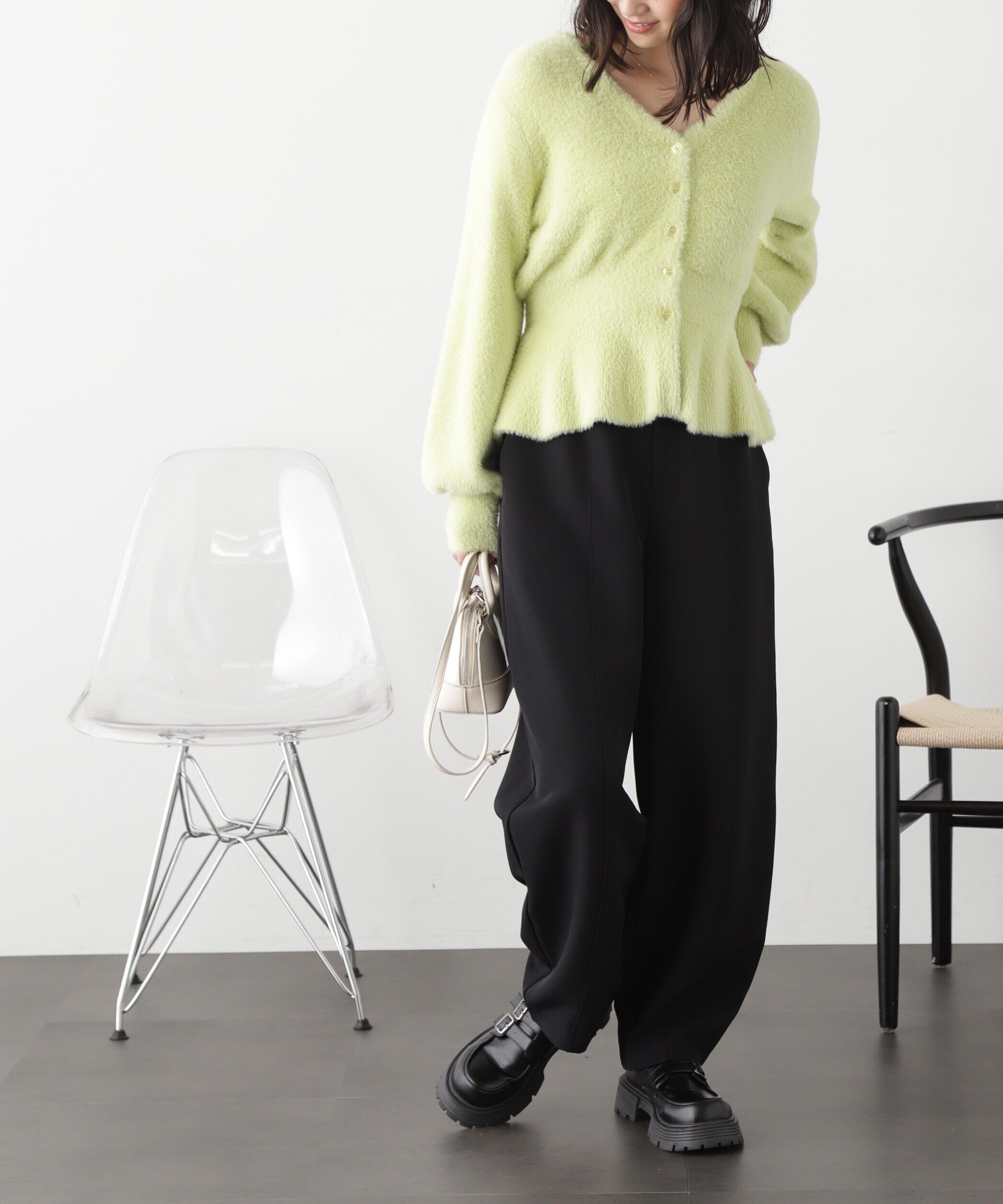  「ショートシャギーペプラムニットカーディガン」|ニット・セーター|