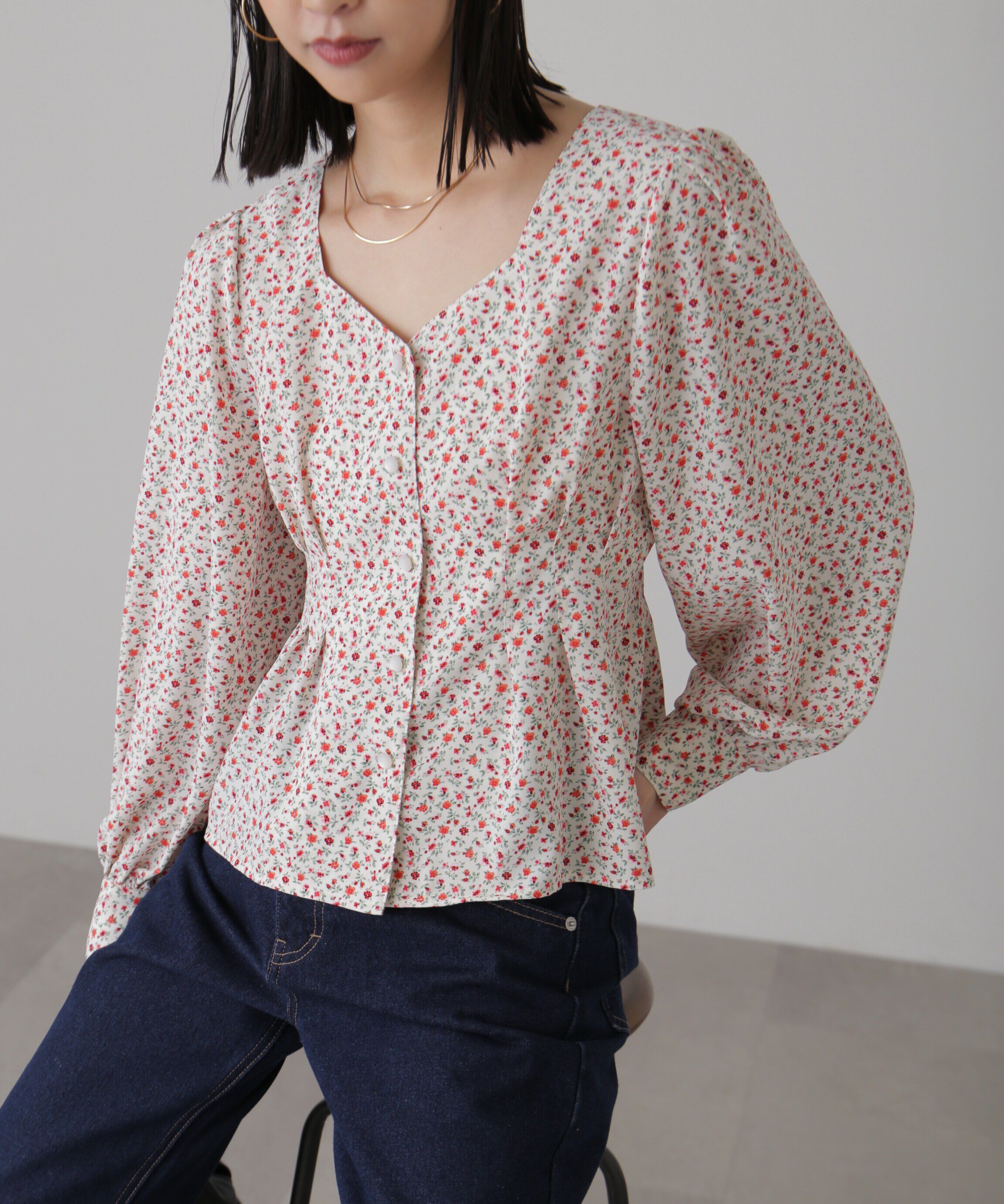  「ウエストタック花柄ブラウス」|シャツ・ブラウス|