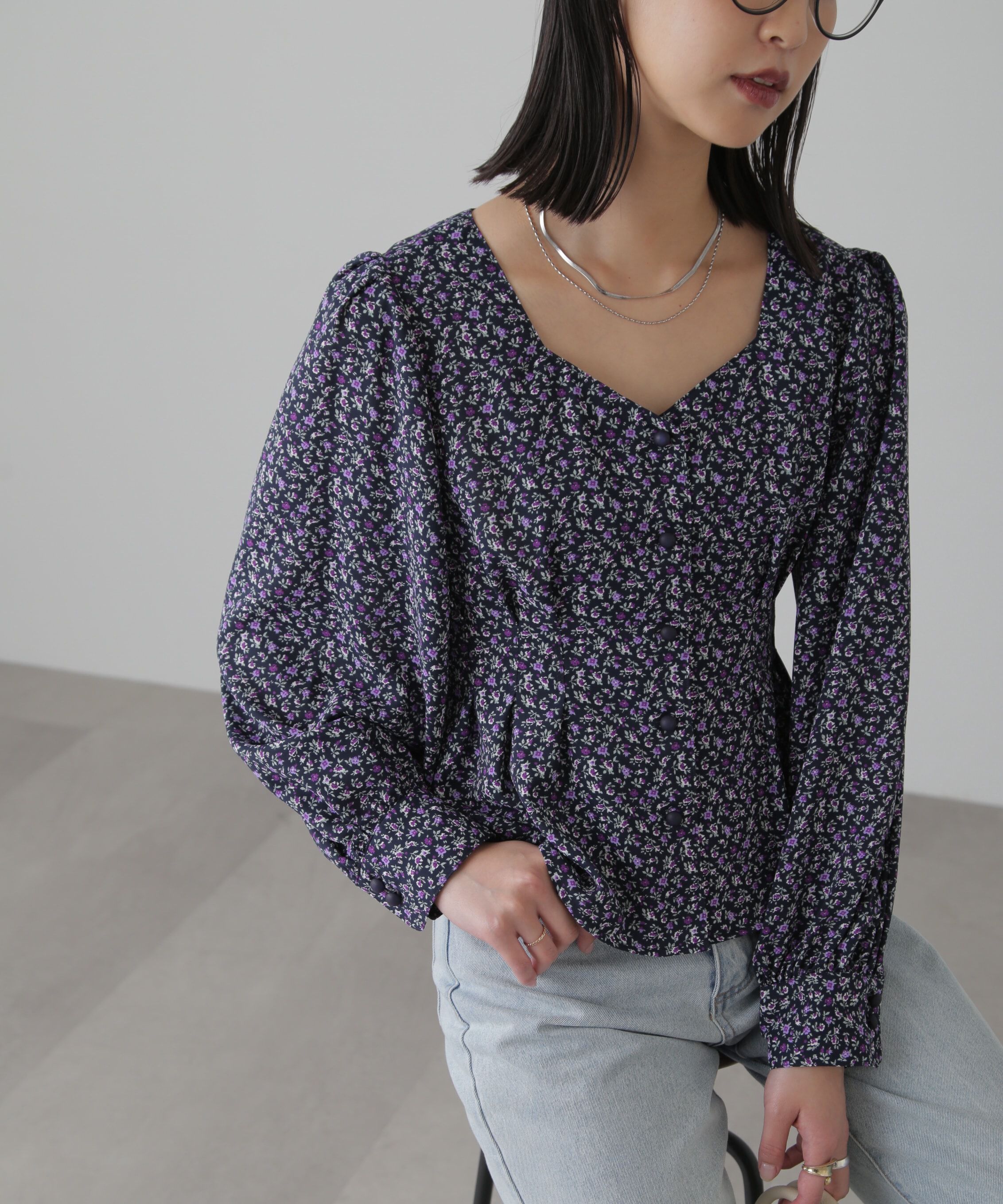  「ウエストタック花柄ブラウス」|シャツ・ブラウス|