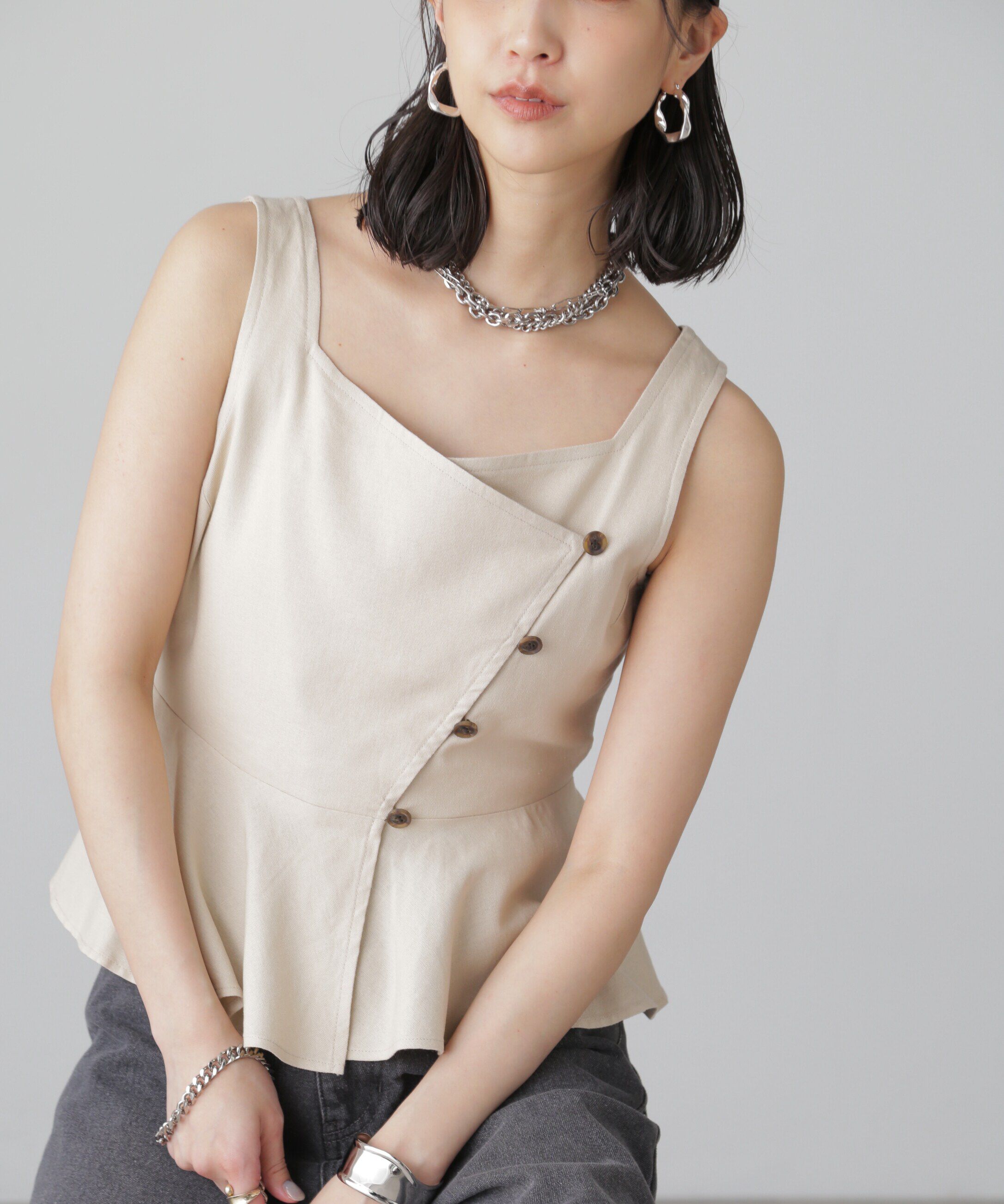  「リネンアシメボタンペプラムブラウス」|シャツ・ブラウス|