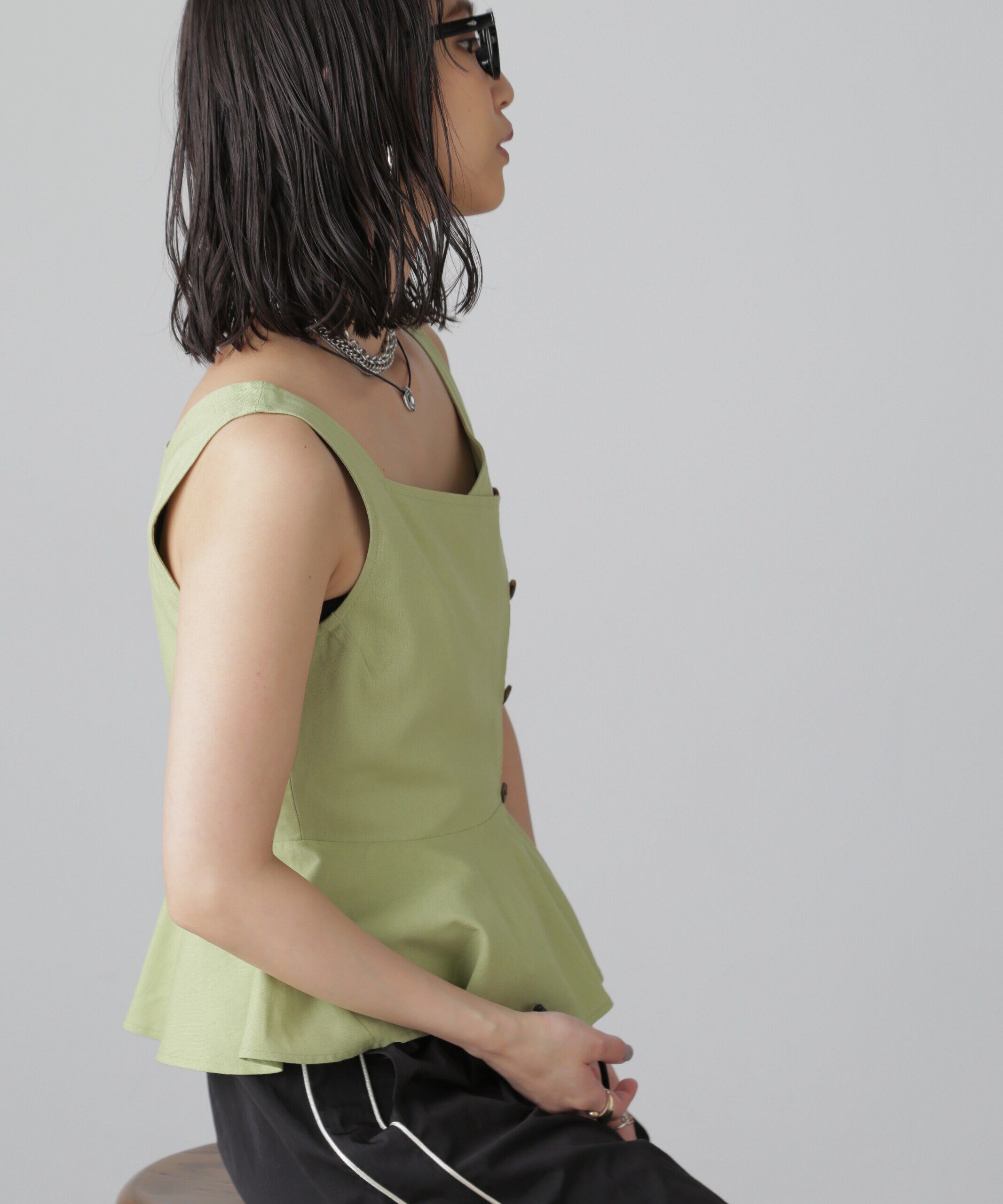  「リネンアシメボタンペプラムブラウス」|シャツ・ブラウス|