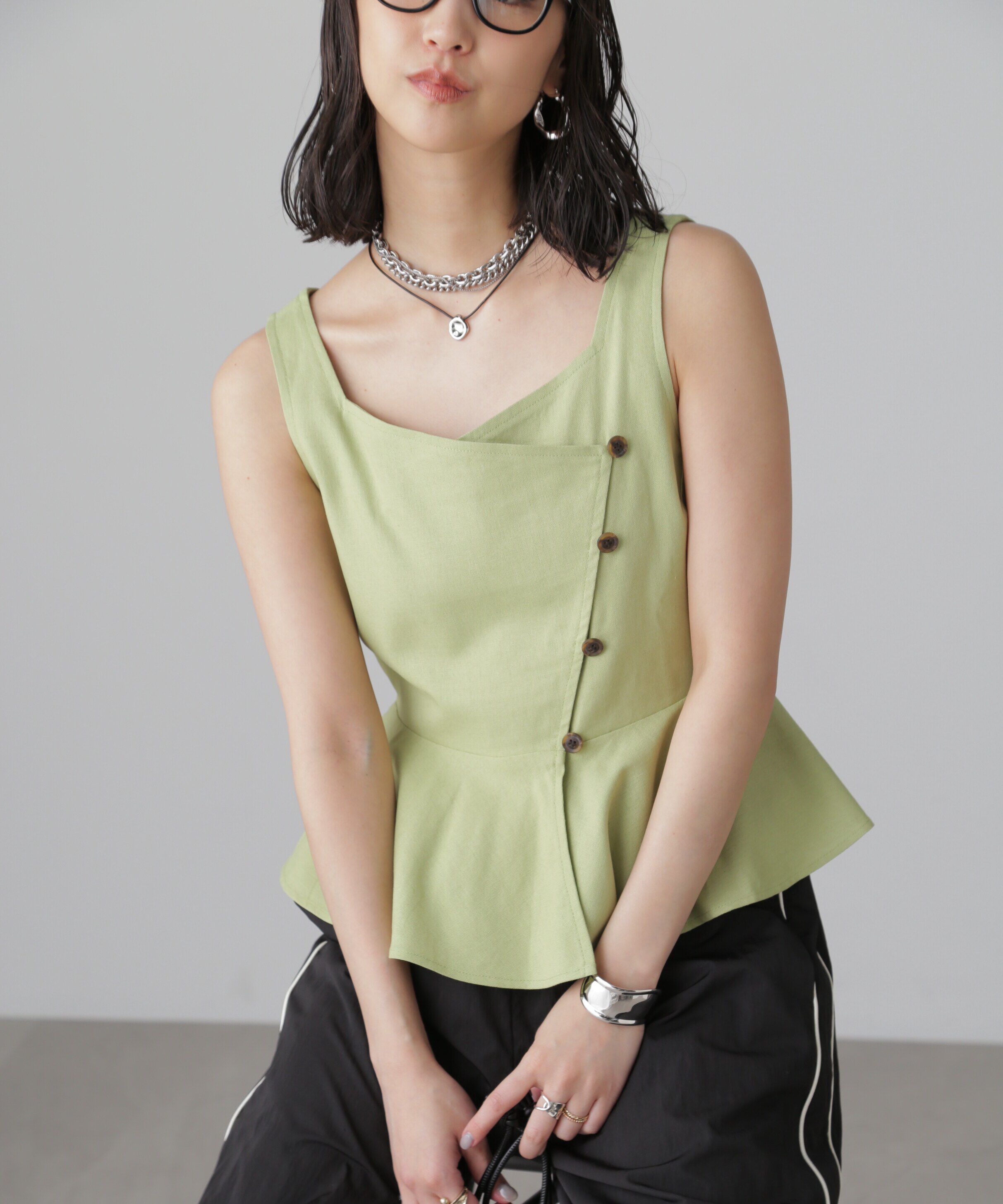  「リネンアシメボタンペプラムブラウス」|シャツ・ブラウス|