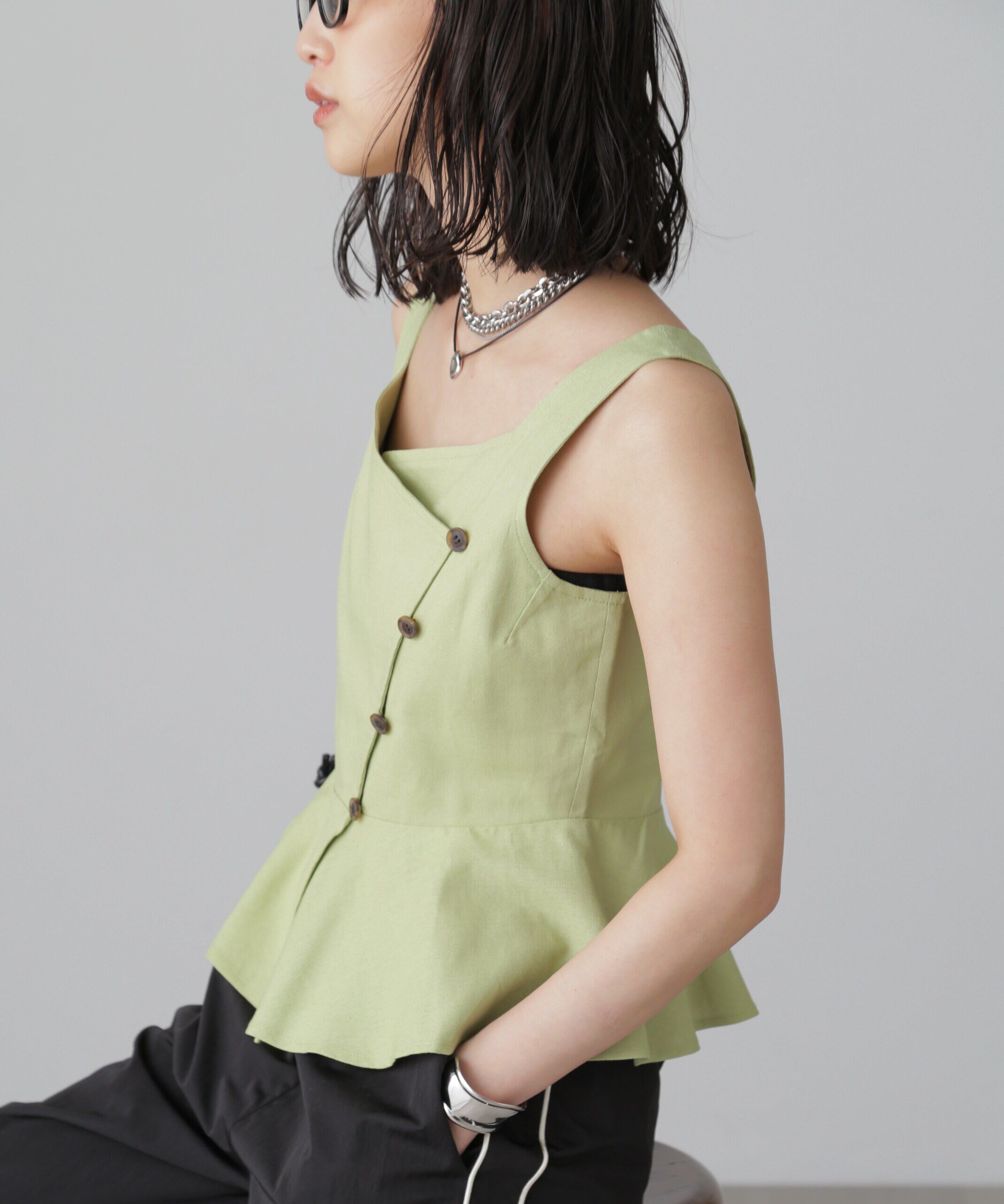  「リネンアシメボタンペプラムブラウス」|シャツ・ブラウス|