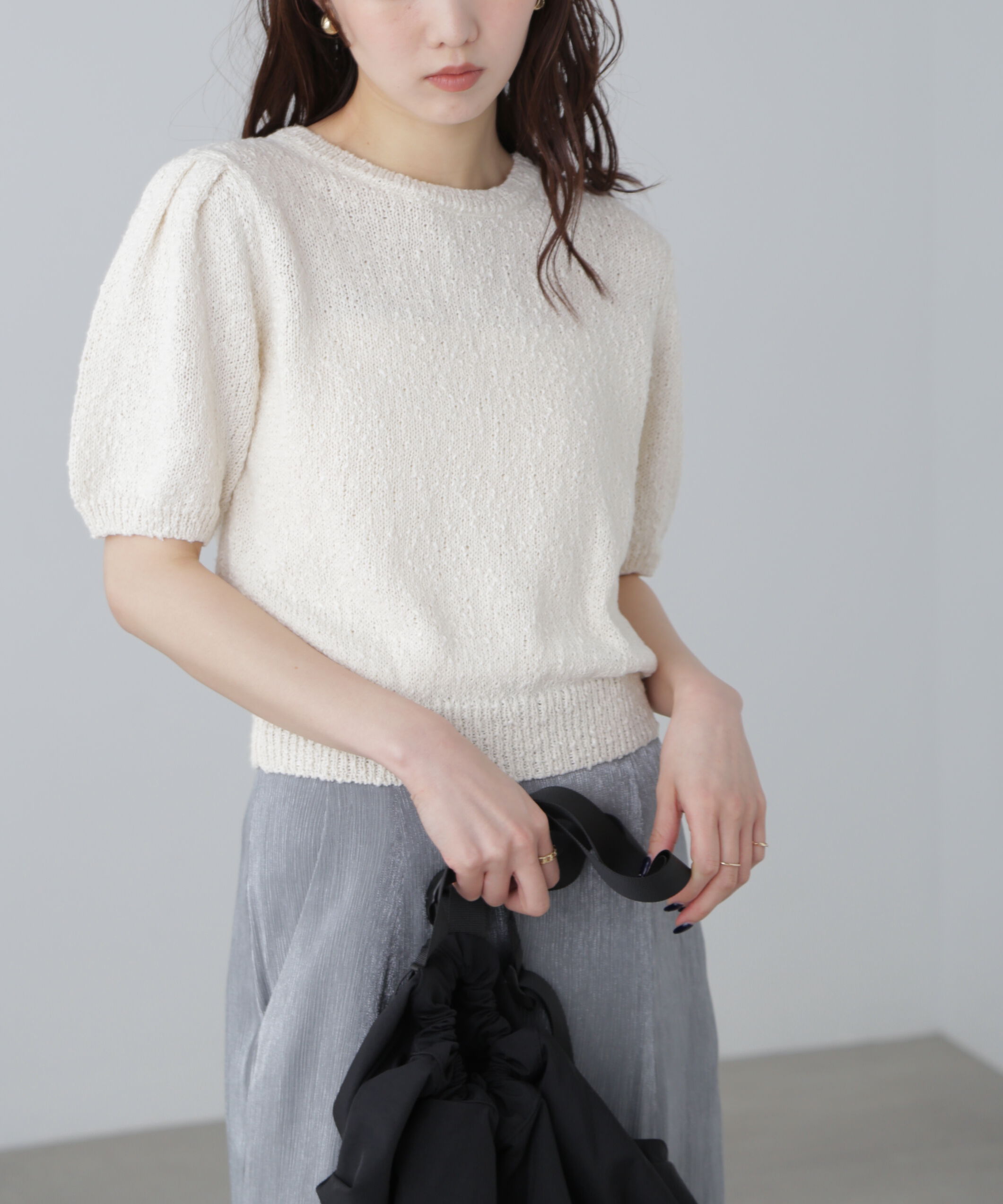  「スラブ編み半袖ニット」|ニット・セーター|