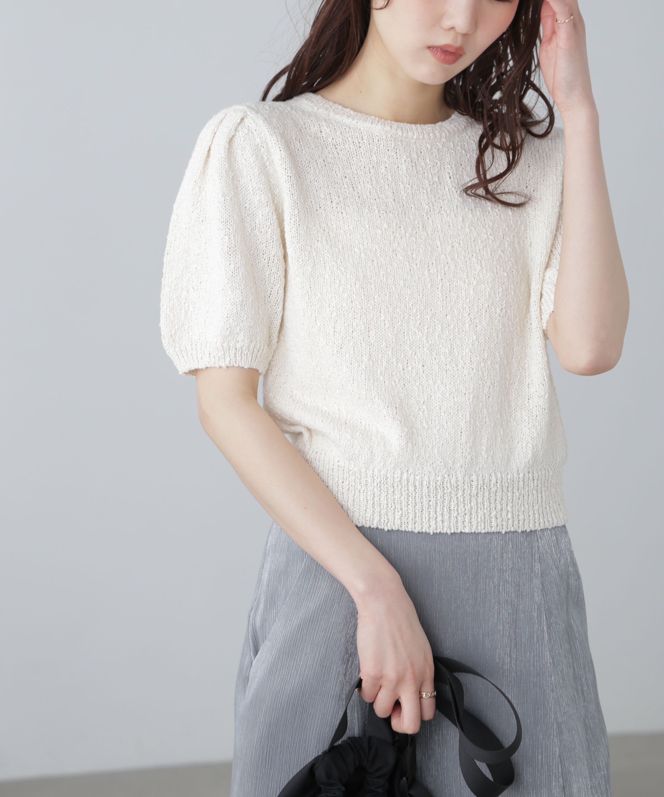 「スラブ編み半袖ニット」|ニット・セーター|