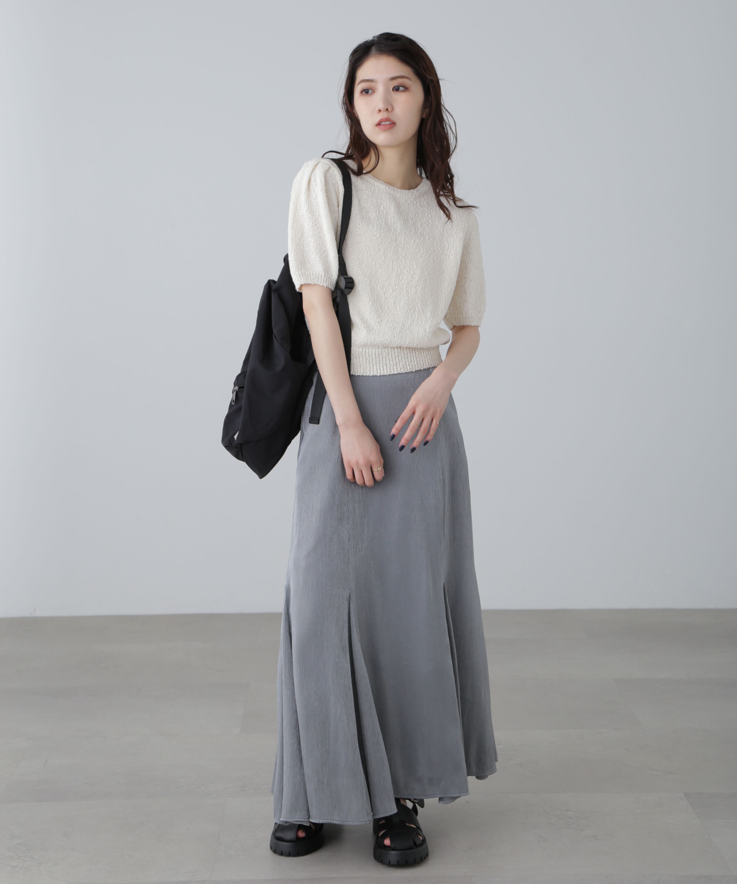  「スラブ編み半袖ニット」|ニット・セーター|