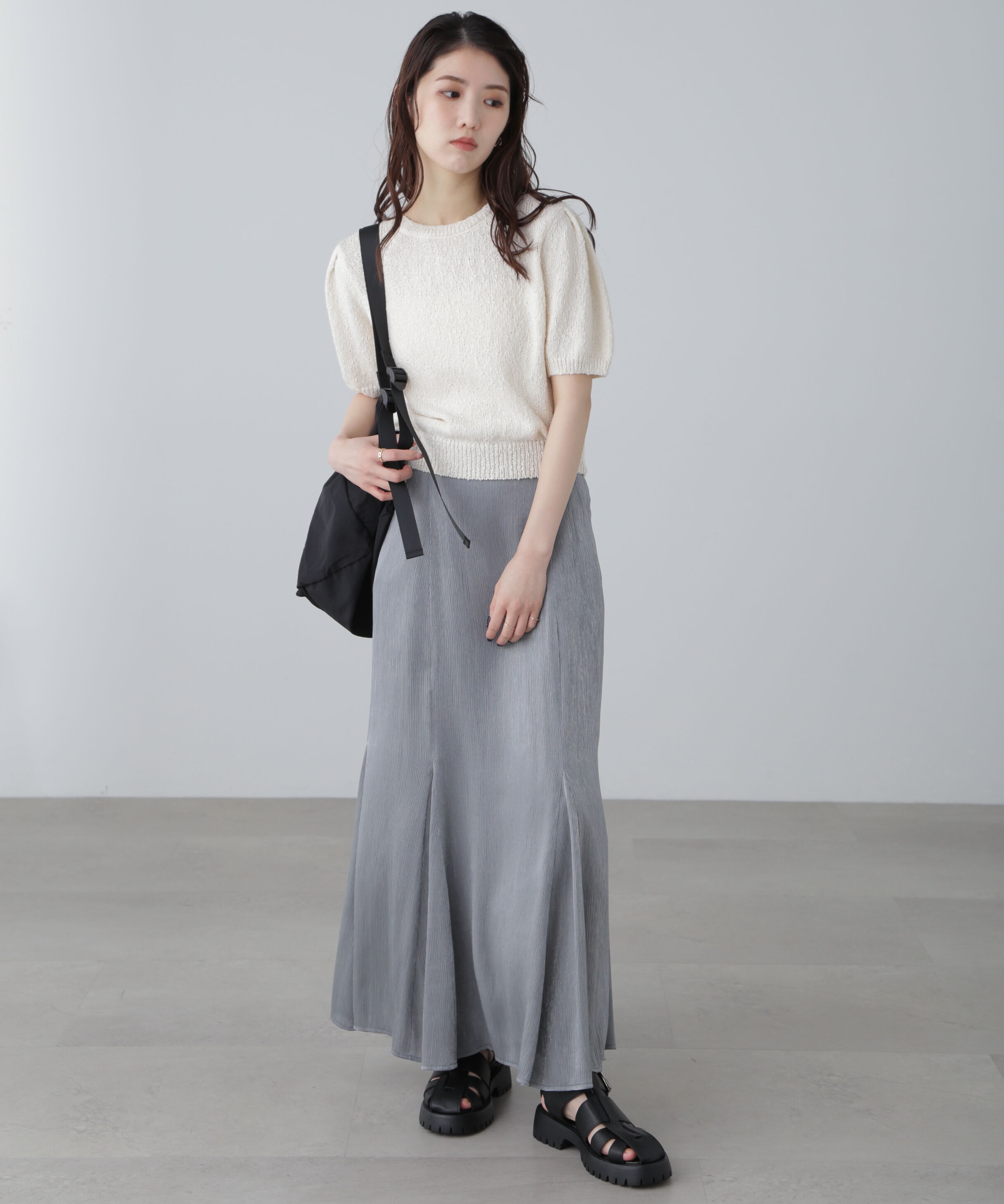  「スラブ編み半袖ニット」|ニット・セーター|