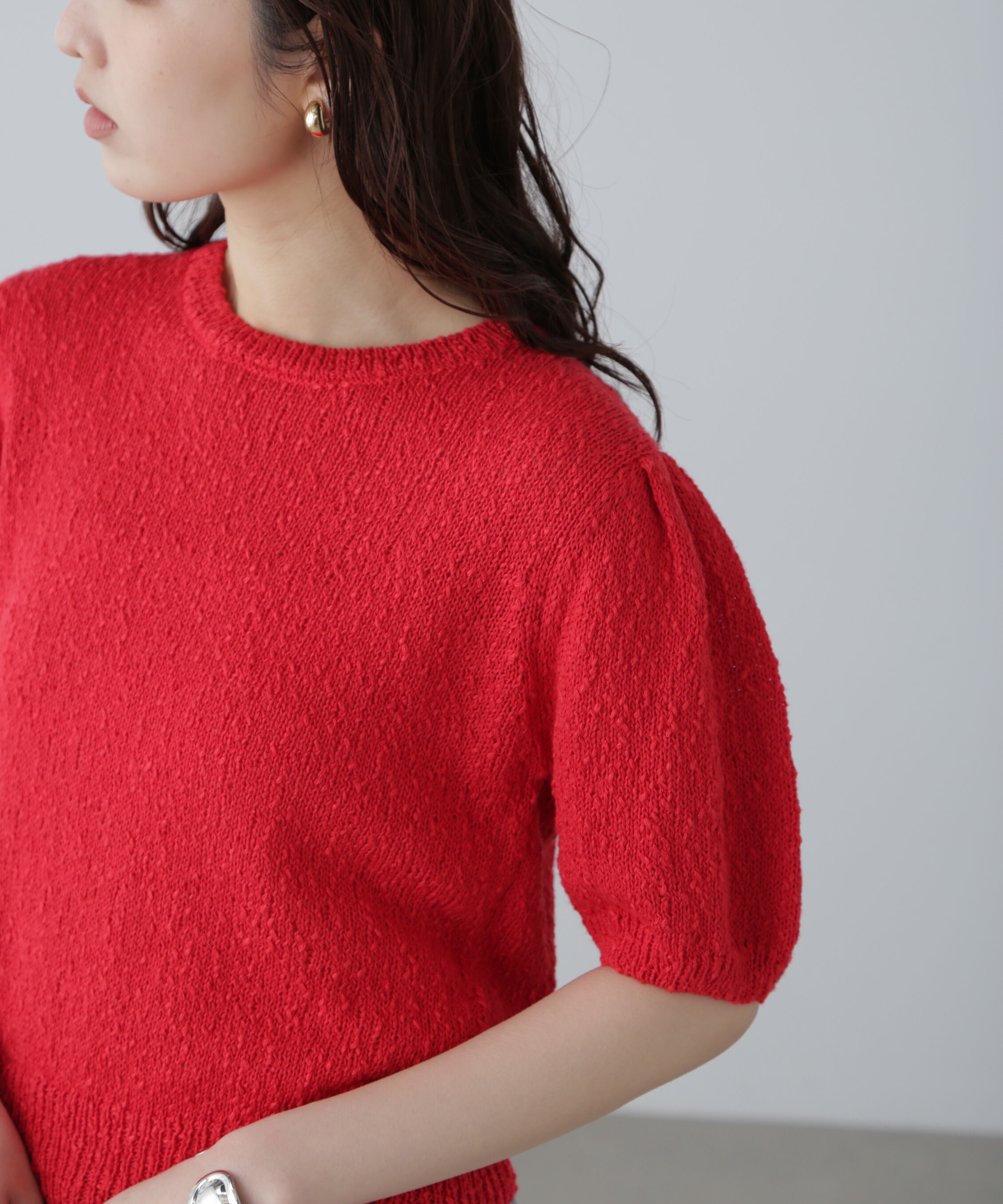  「スラブ編み半袖ニット」|ニット・セーター|