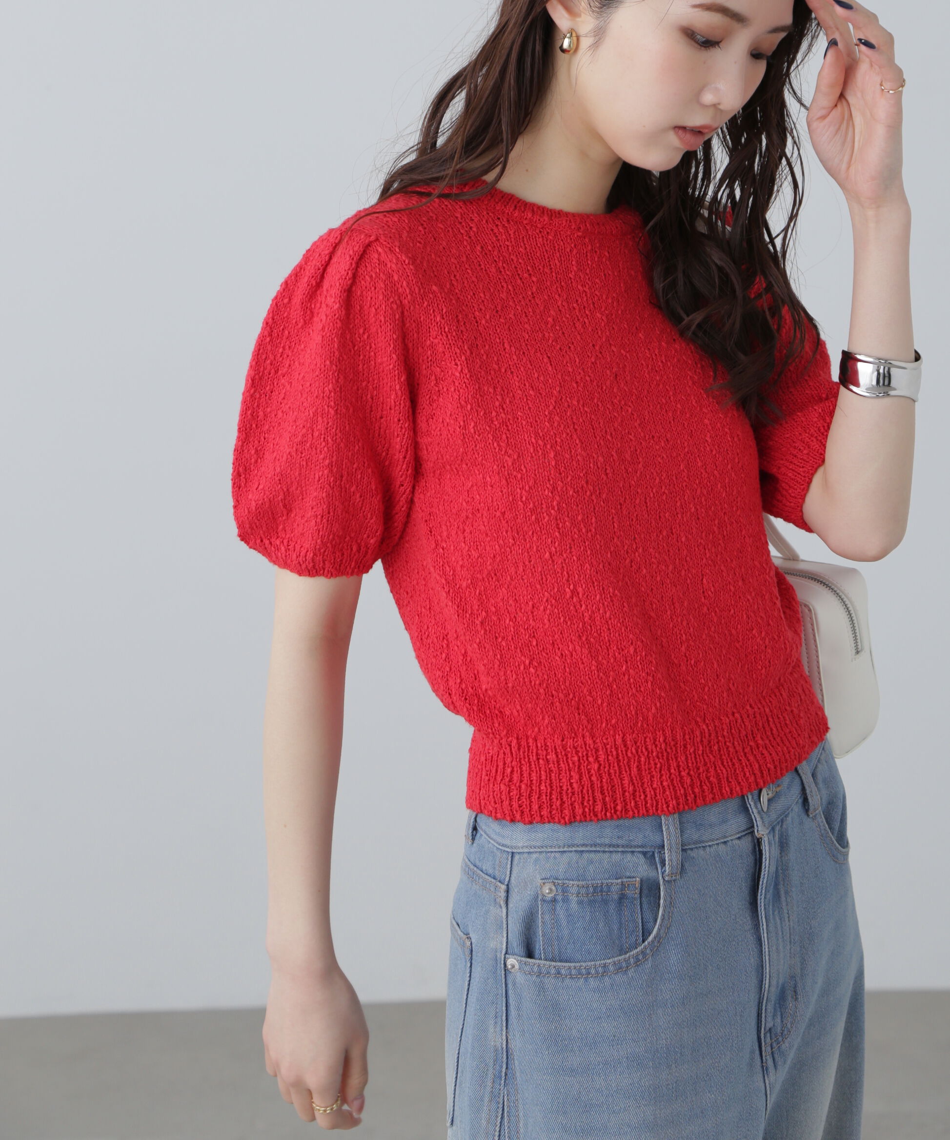  「スラブ編み半袖ニット」|ニット・セーター|