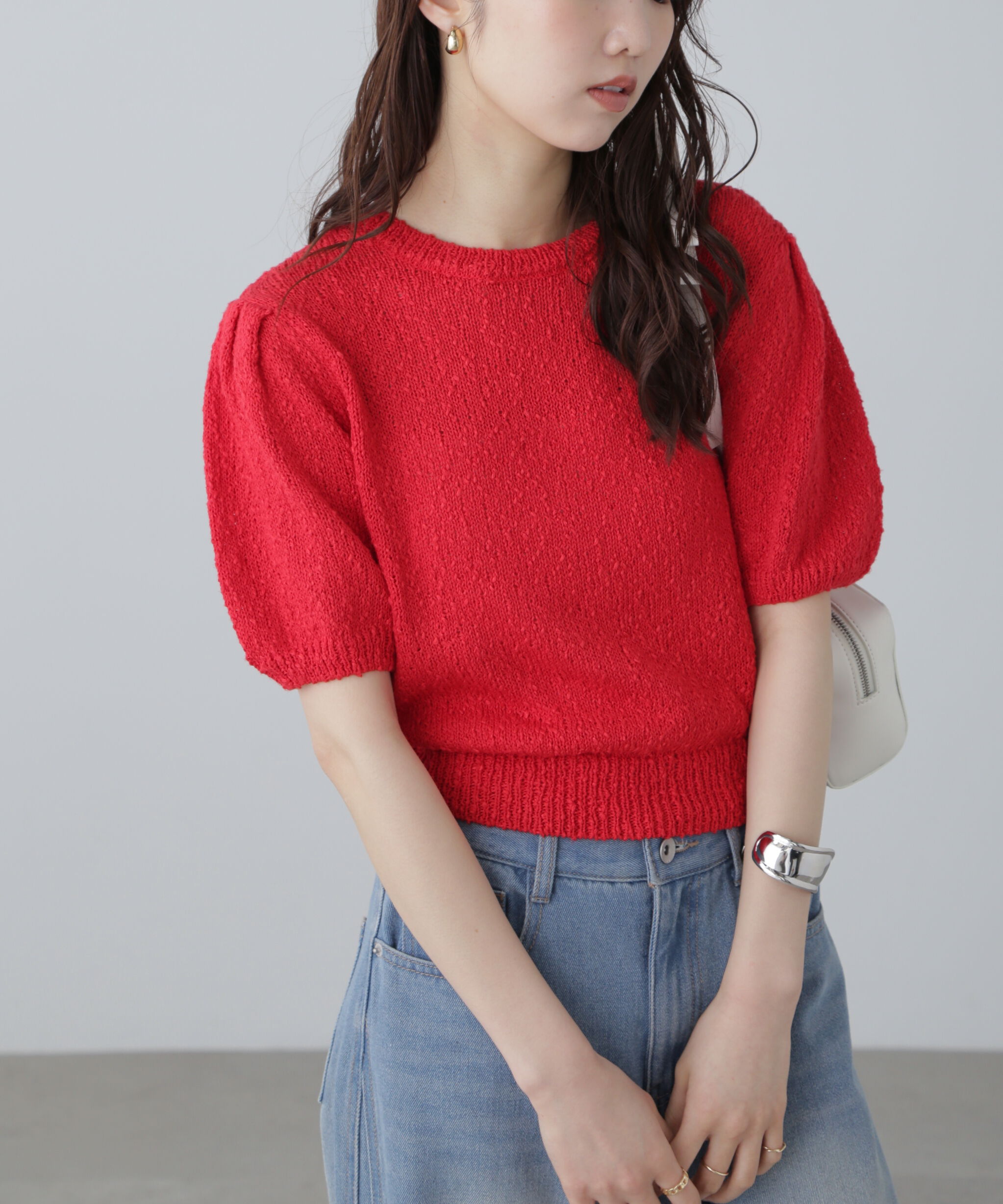  「スラブ編み半袖ニット」|ニット・セーター|