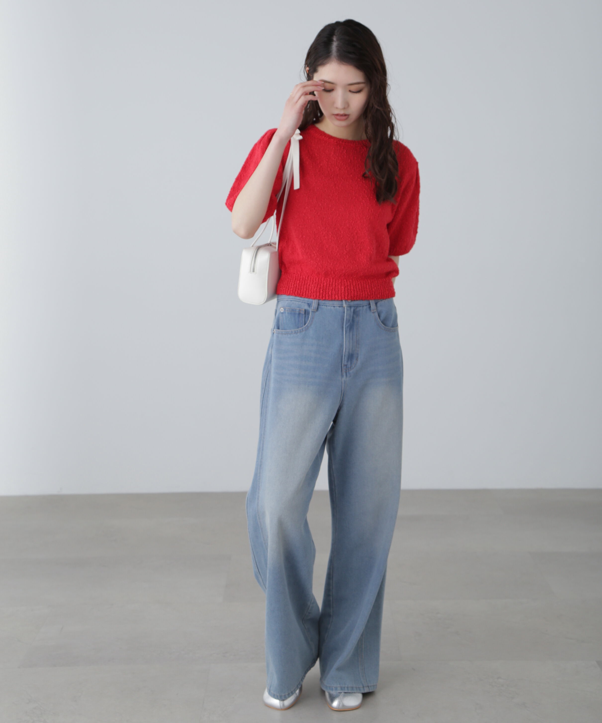  「スラブ編み半袖ニット」|ニット・セーター|