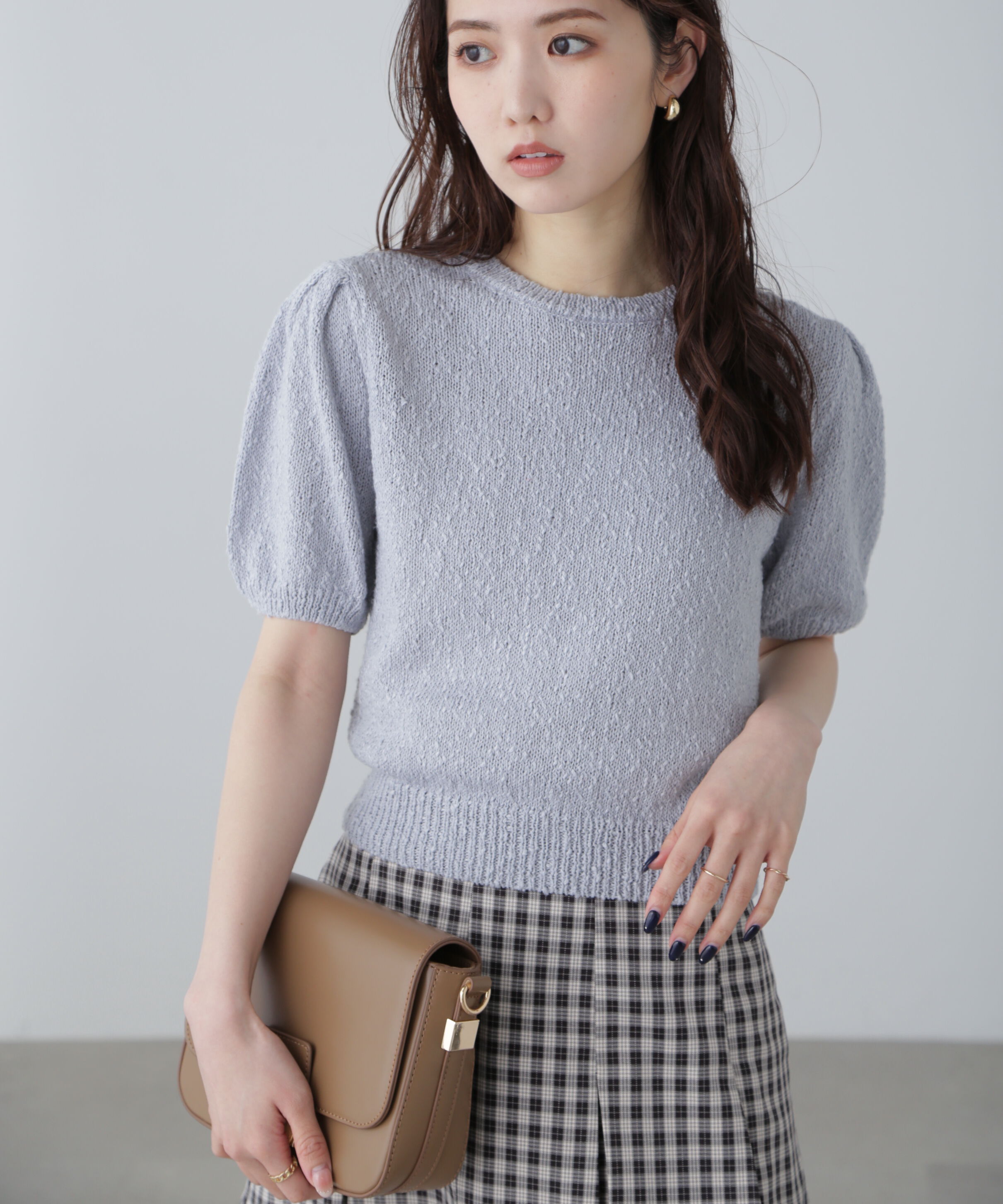  「スラブ編み半袖ニット」|ニット・セーター|
