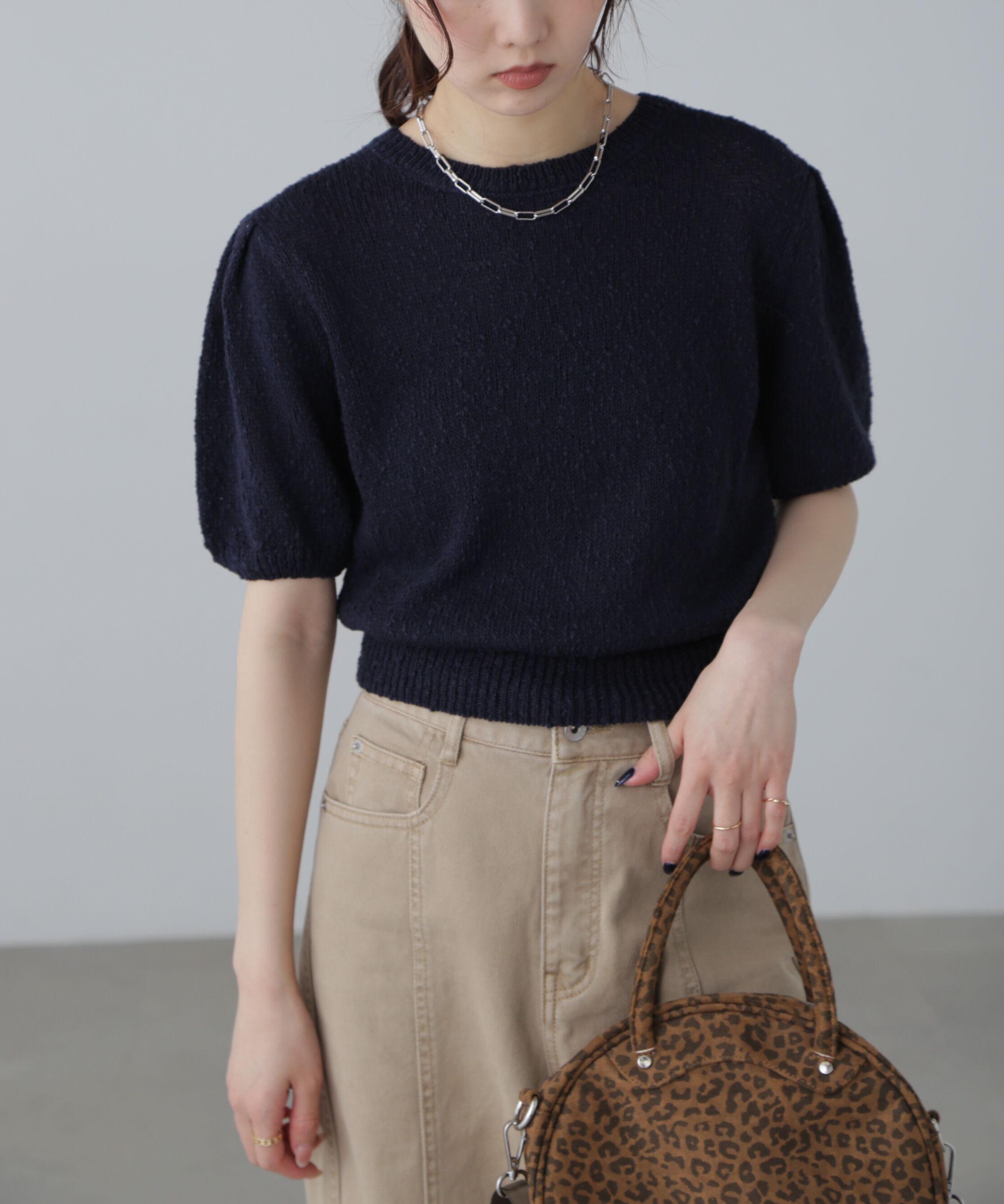  「スラブ編み半袖ニット」|ニット・セーター|