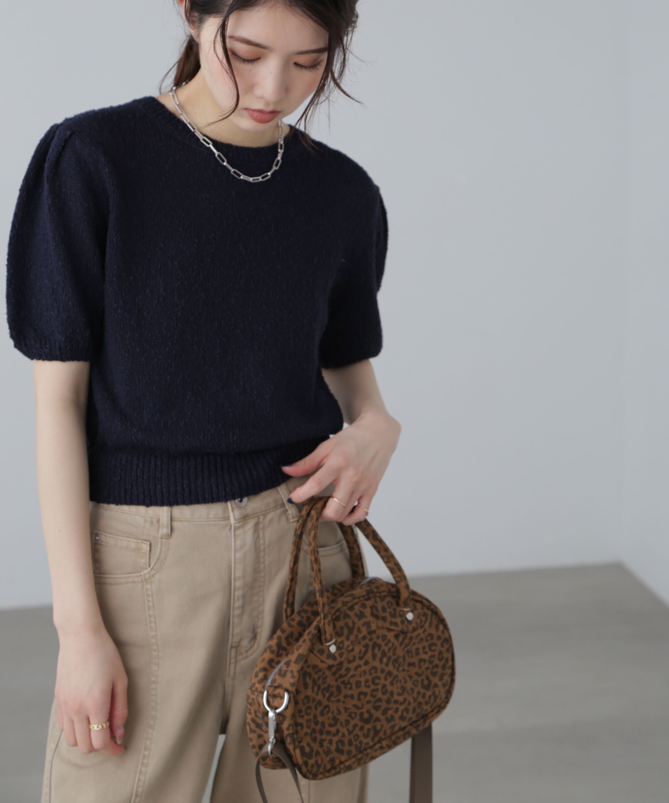  「スラブ編み半袖ニット」|ニット・セーター|