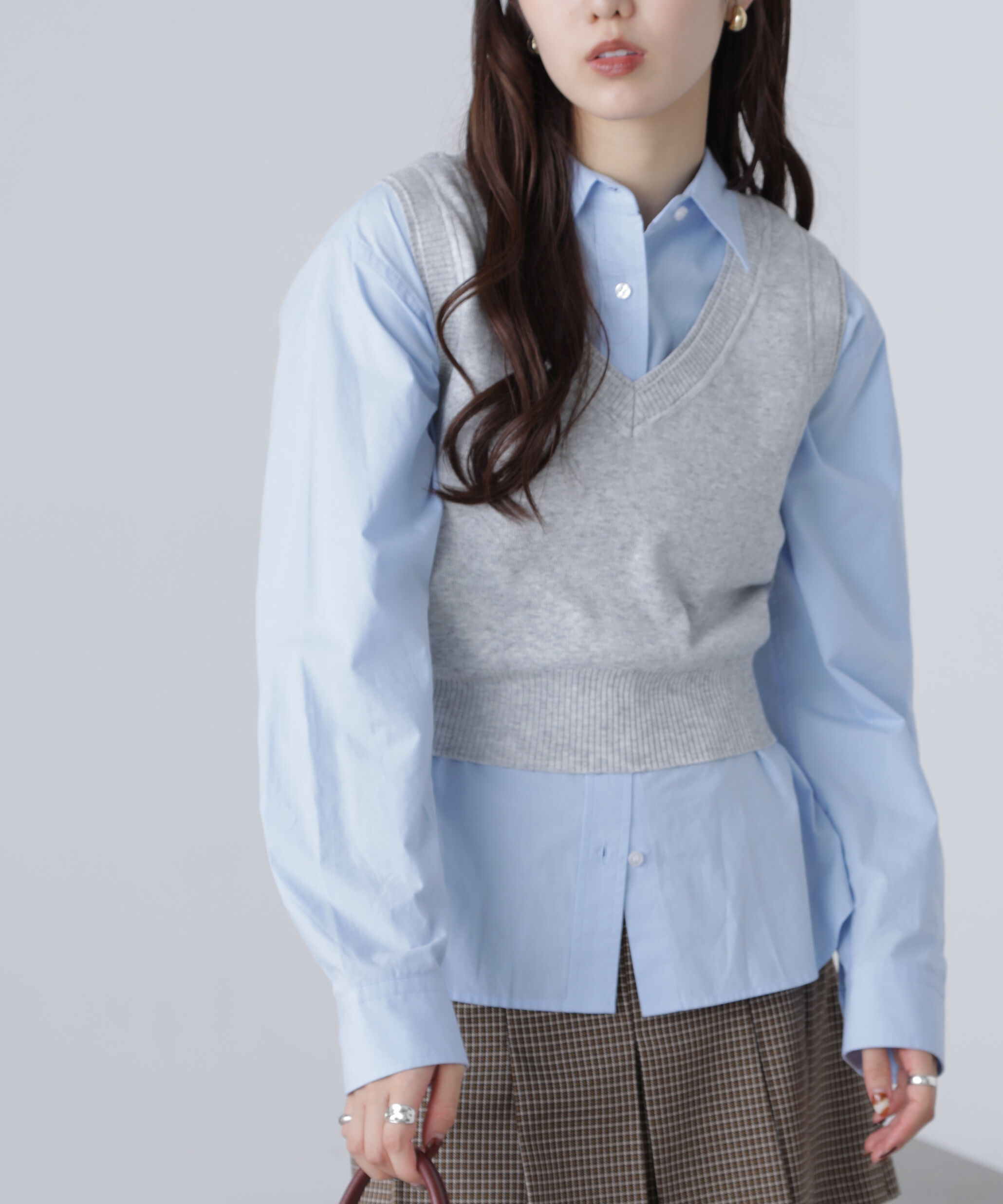  「レイヤードネック前後2WAYニットベスト」|ニット・セーター|グレー