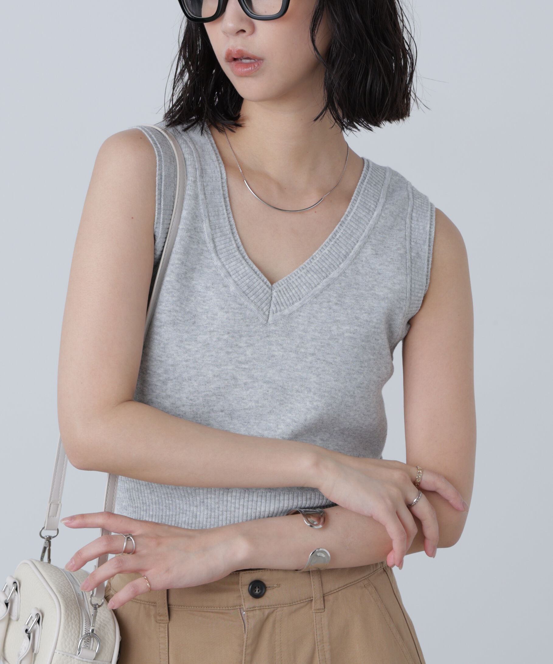  「レイヤードネック前後2WAYニットベスト」|ニット・セーター|