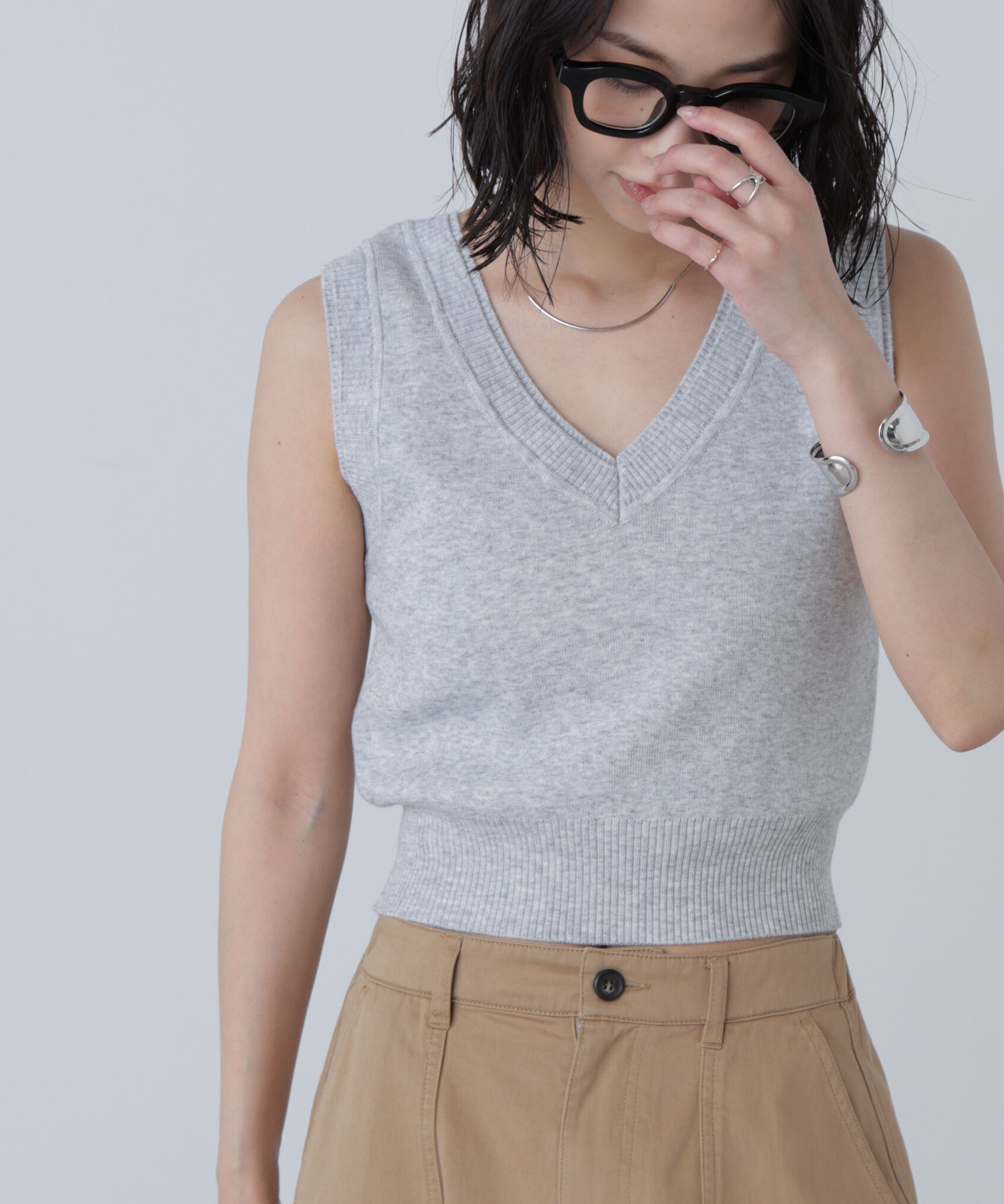  「レイヤードネック前後2WAYニットベスト」|ニット・セーター|