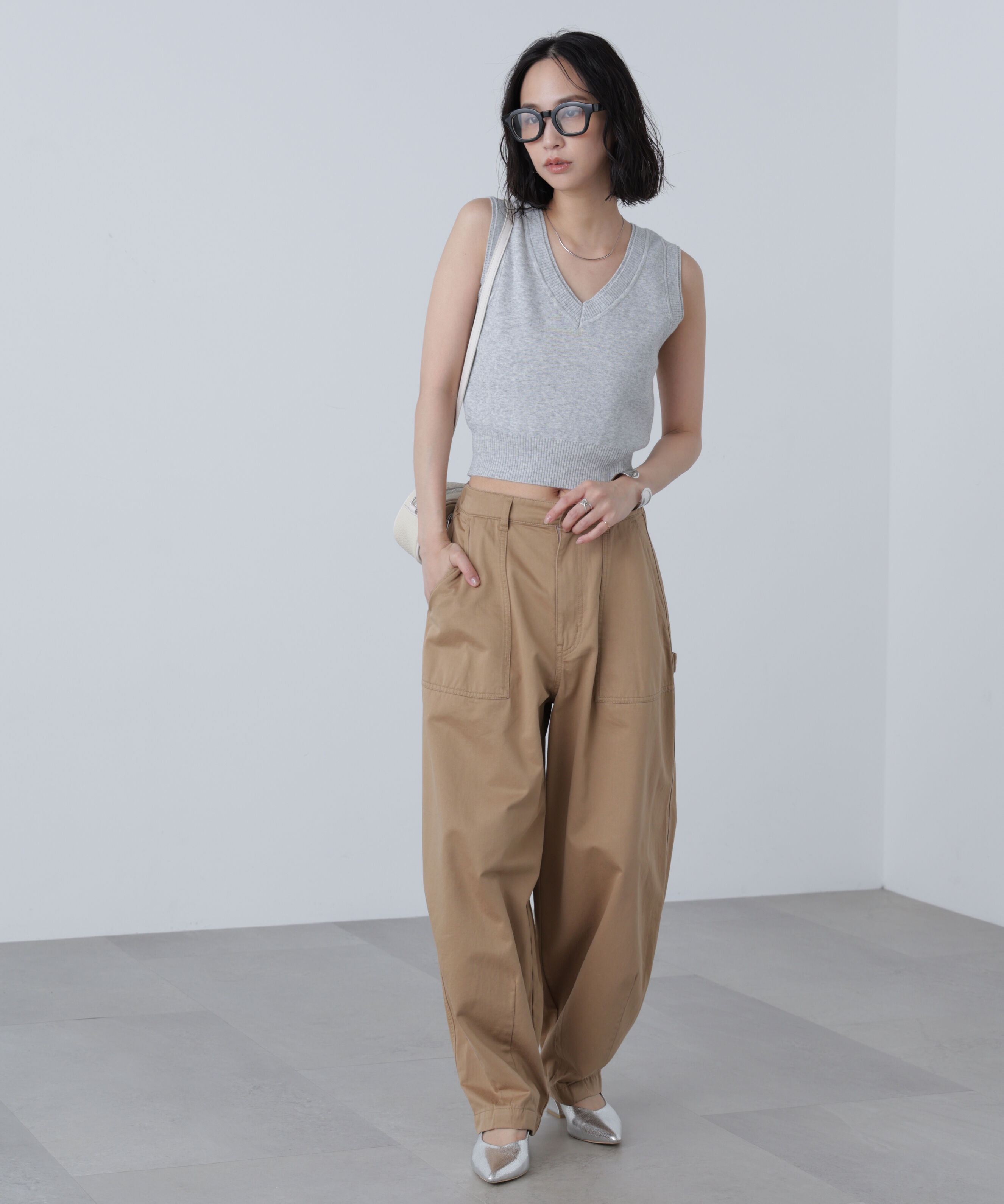  「レイヤードネック前後2WAYニットベスト」|ニット・セーター|