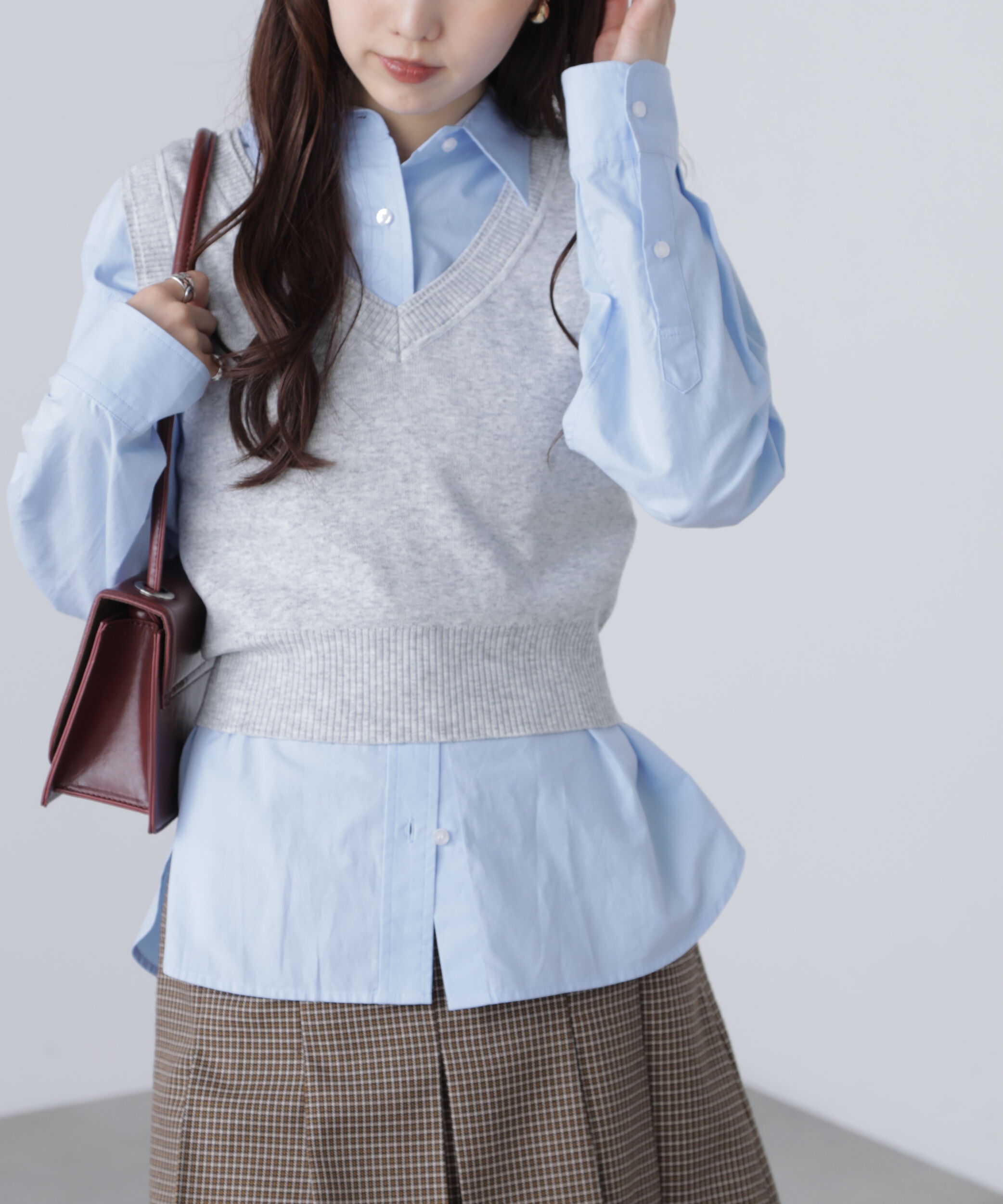  「レイヤードネック前後2WAYニットベスト」|ニット・セーター|