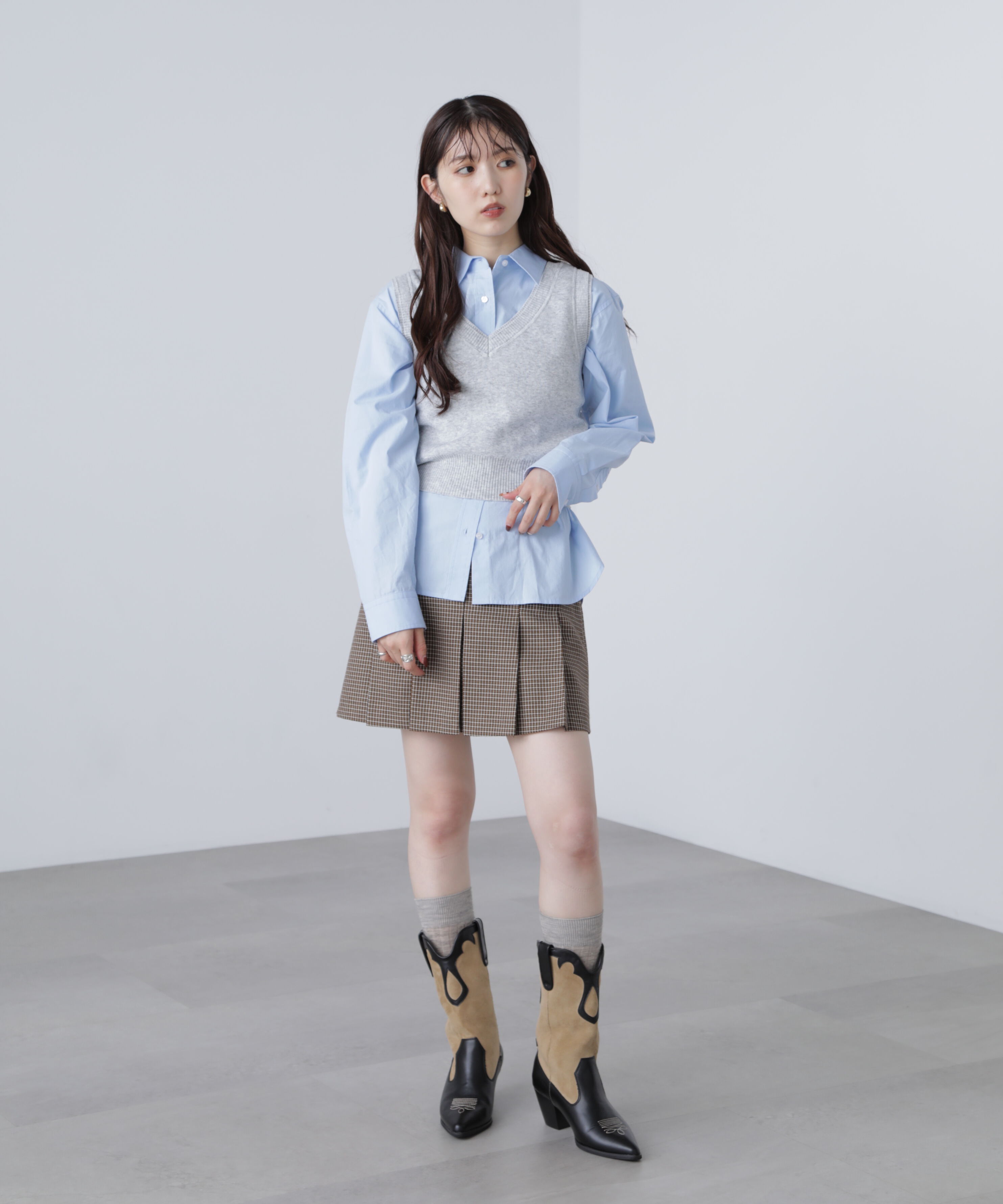  「レイヤードネック前後2WAYニットベスト」|ニット・セーター|