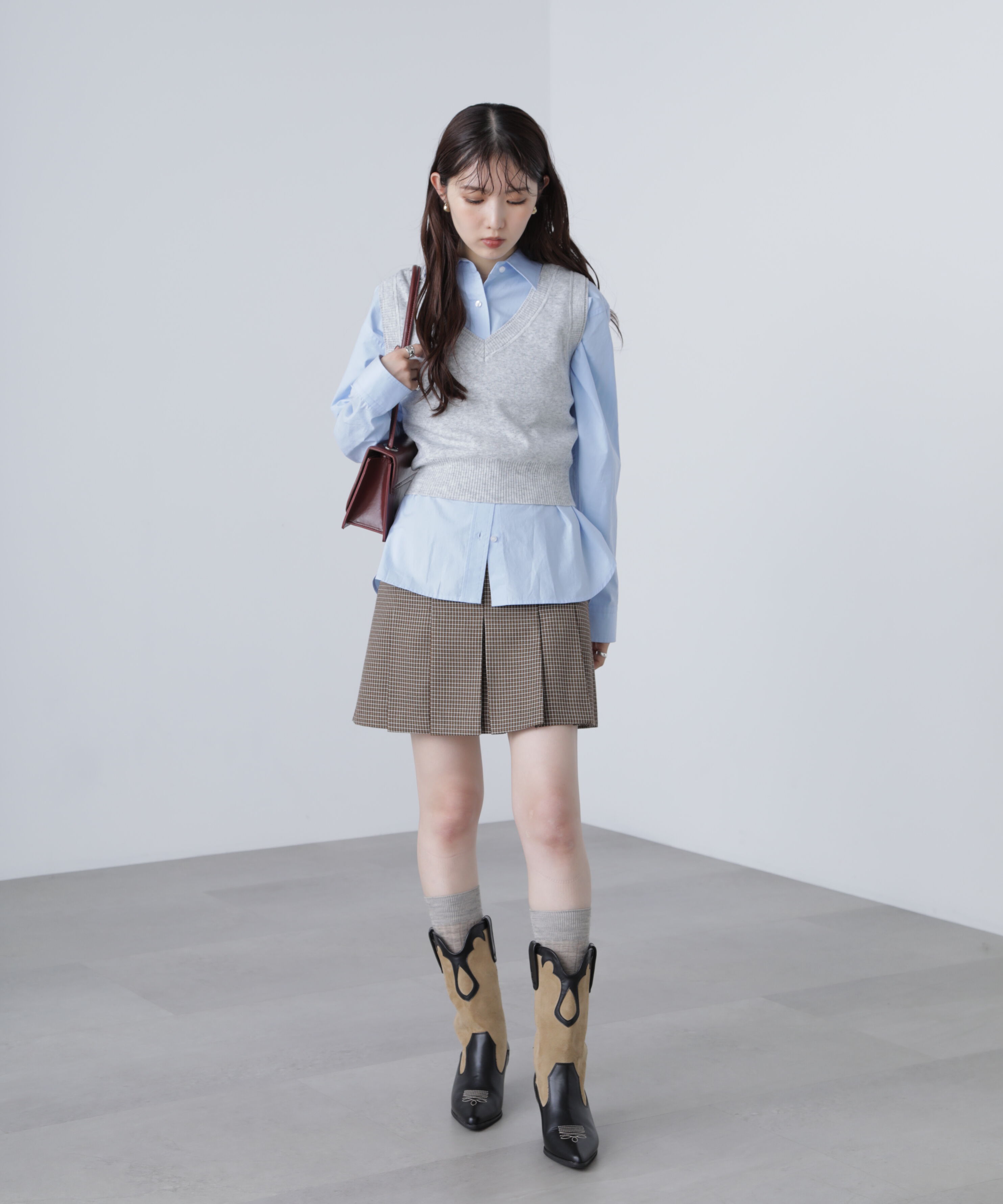  「レイヤードネック前後2WAYニットベスト」|ニット・セーター|