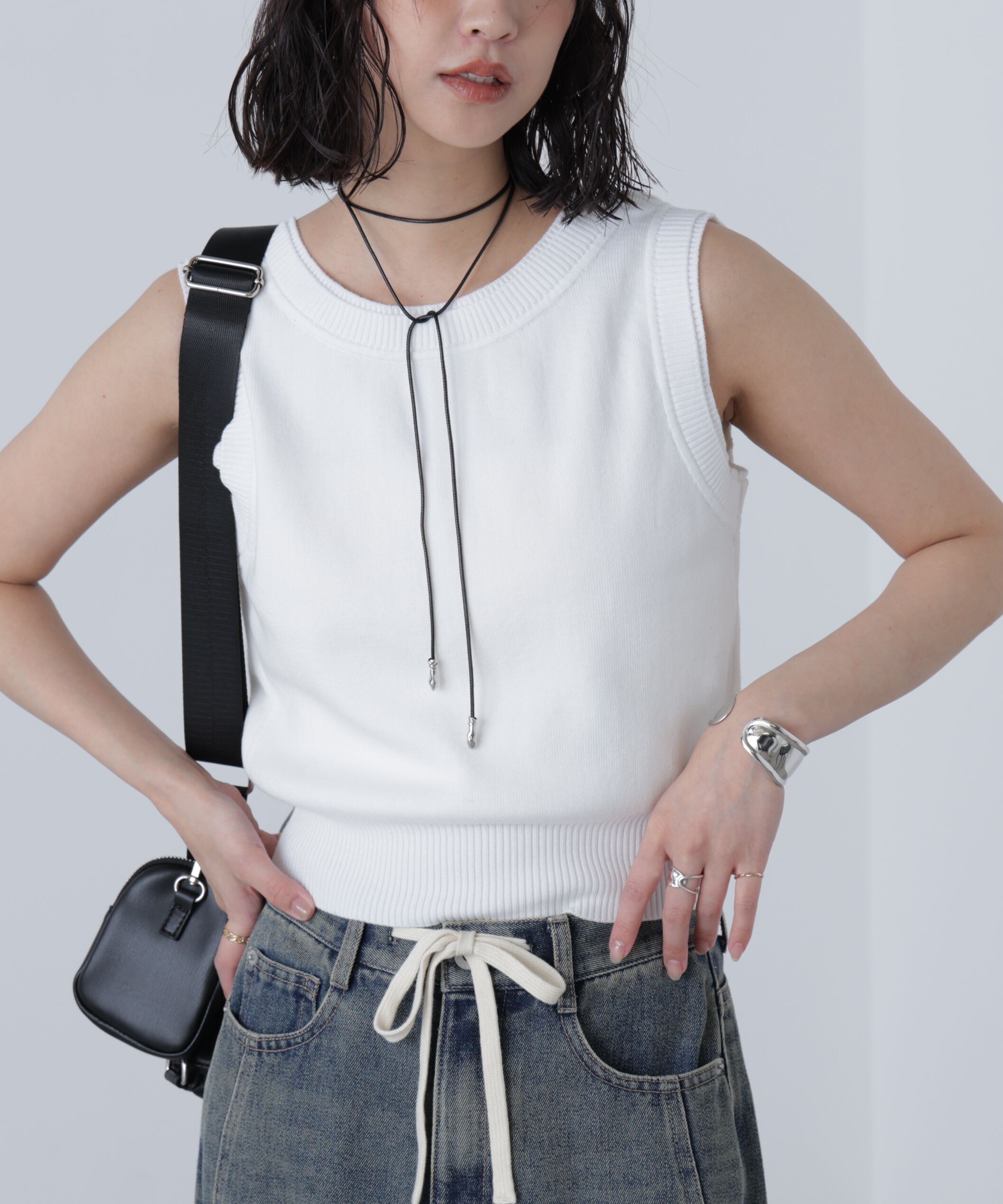  「レイヤードネック前後2WAYニットベスト」|ニット・セーター|